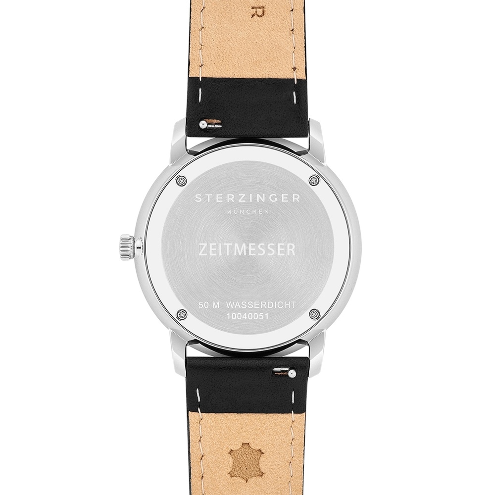 Sterzinger Montre à quartz Zeitmesser en Argent Cuir véritable en Noir Montre