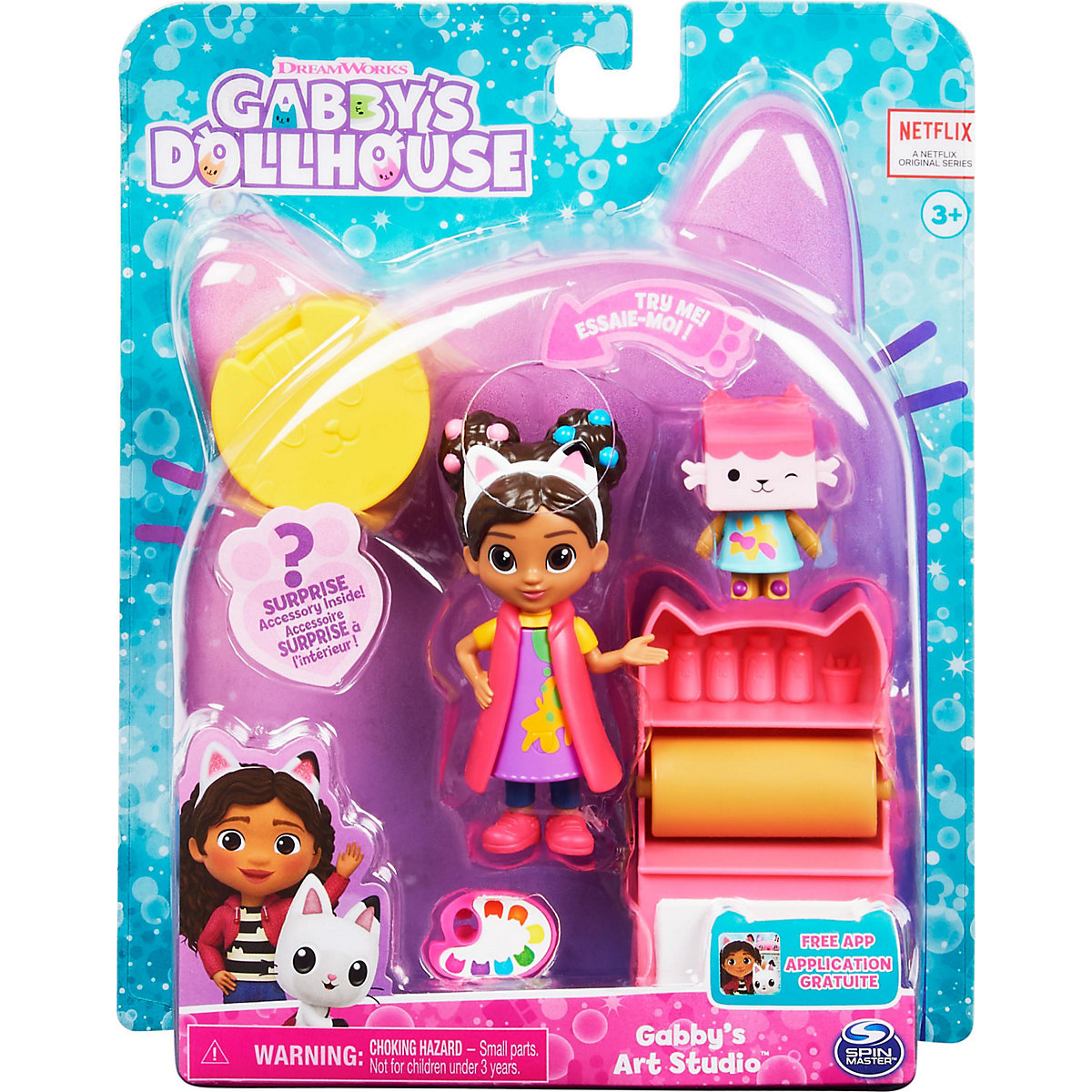 Gabby’s Dollhouse Cat-tivity Set, Art Studio - Bastel und Kunst Set mit Gabby und Baby Box, 2 Zubehörteilen, Überraschungsbox und Möbelstück, geeignet für Kinder ab 3 Jahren