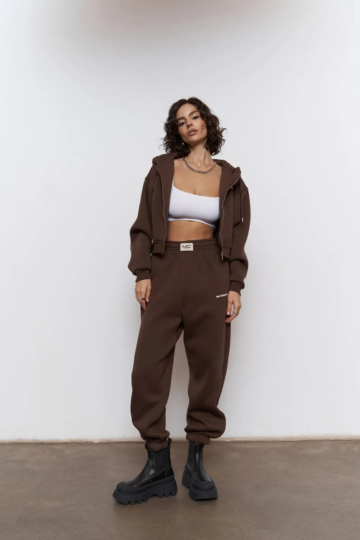 MAİ COLLECTİON  Studios Crop Brown-Trainingsanzug-Set