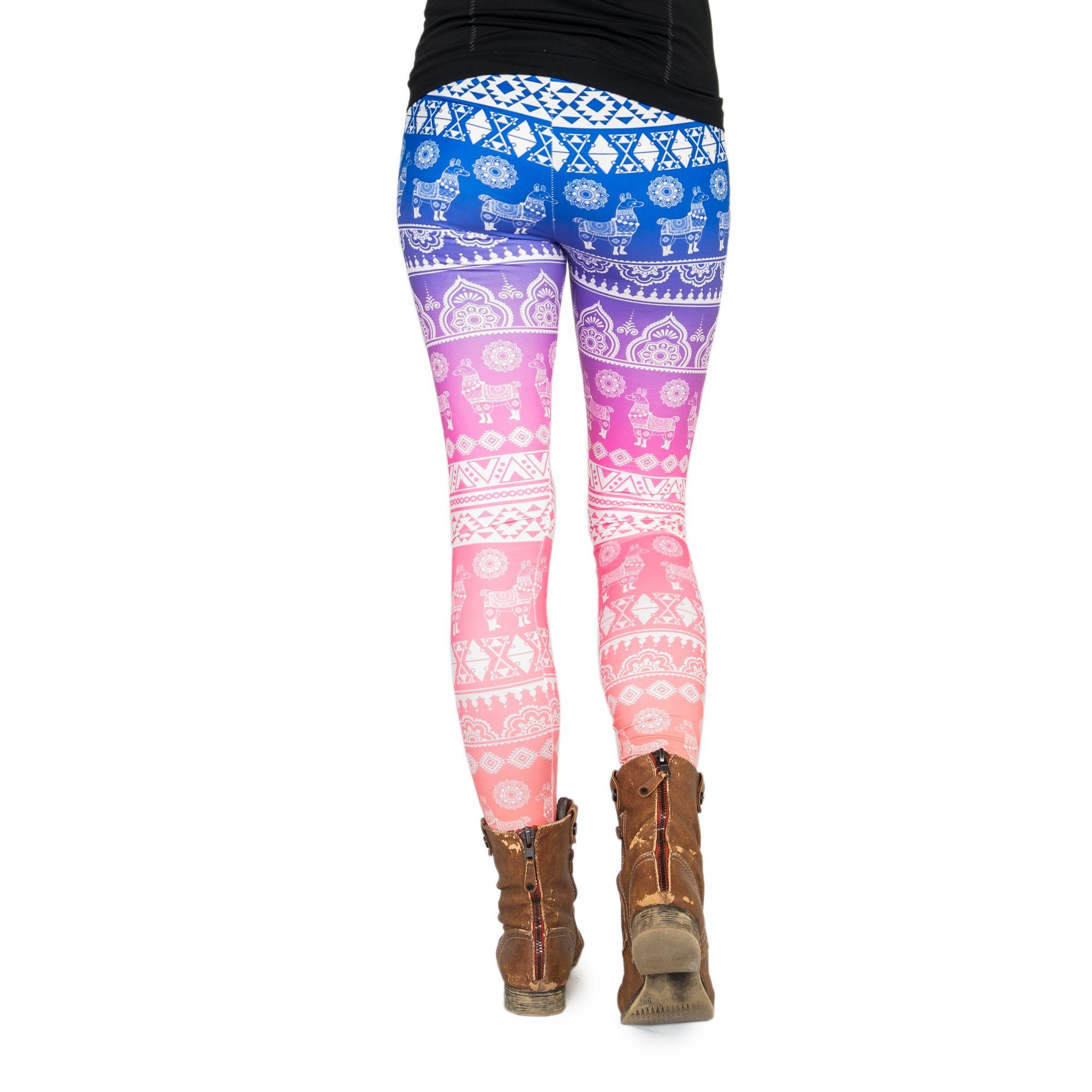 cosey Leggings Bedruckte Bunte Lama-Leggings/Tights Tier (Einheitsgröße XS-L)
