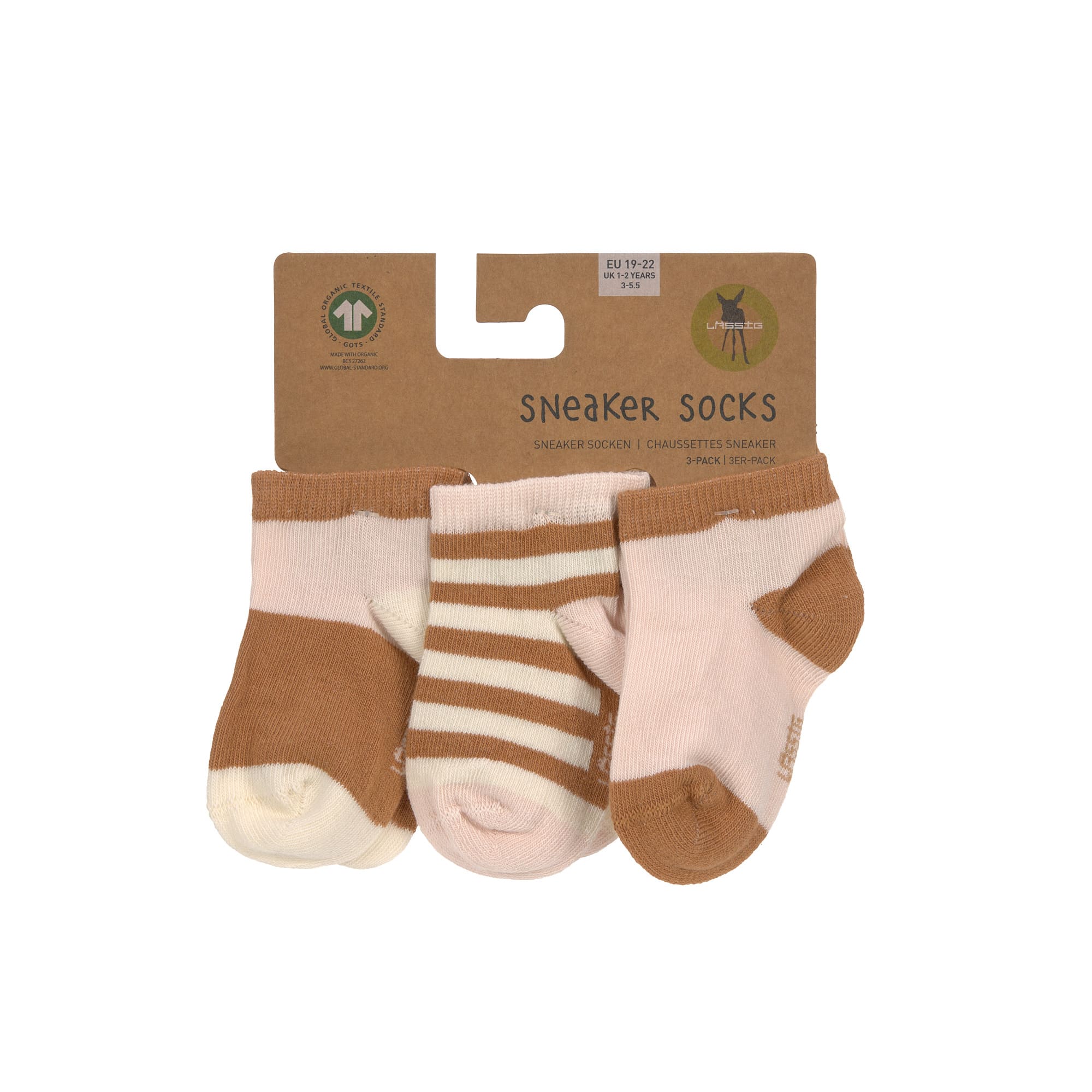 Kinder Sneaker Socken (3er-Set), Rosa Karamell