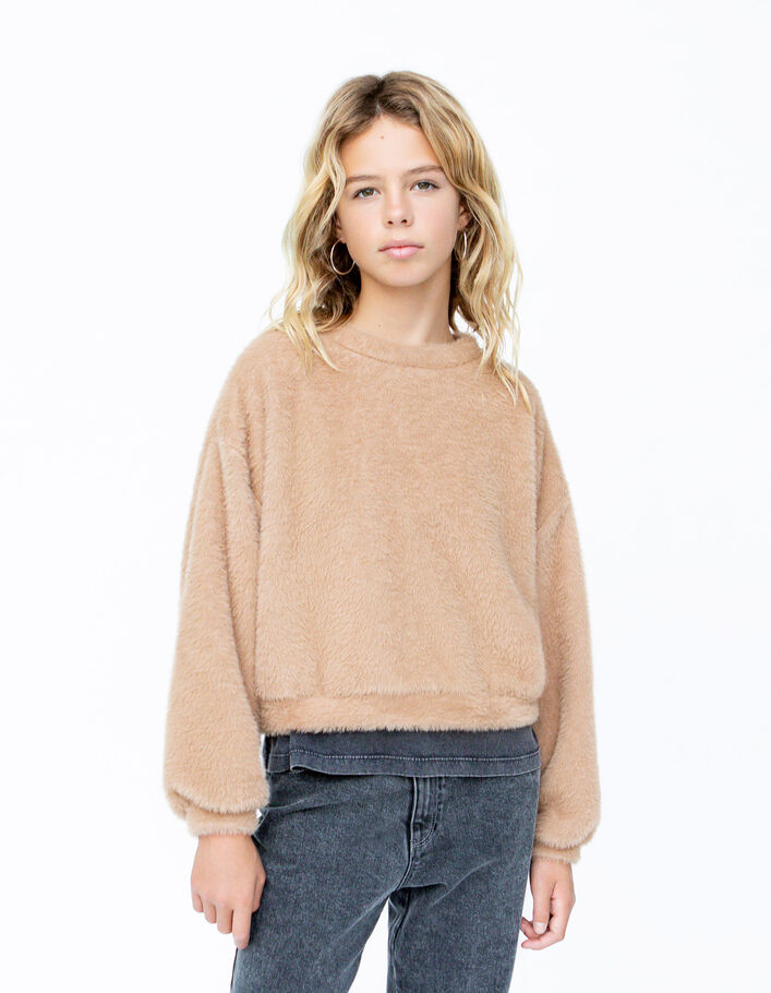 Sweat beige maille mousseuse fille
