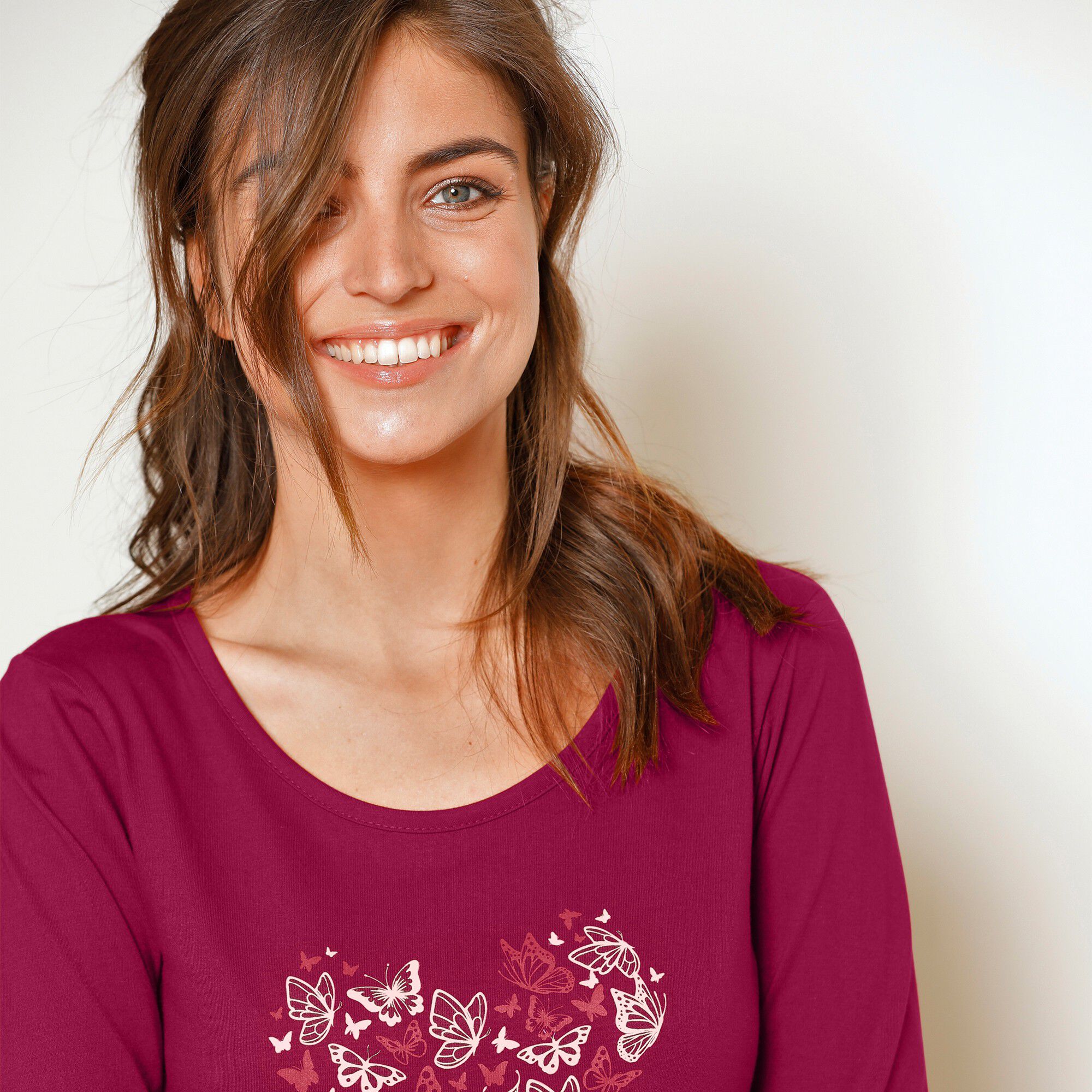 Chemise de nuit courte manches longues motif 