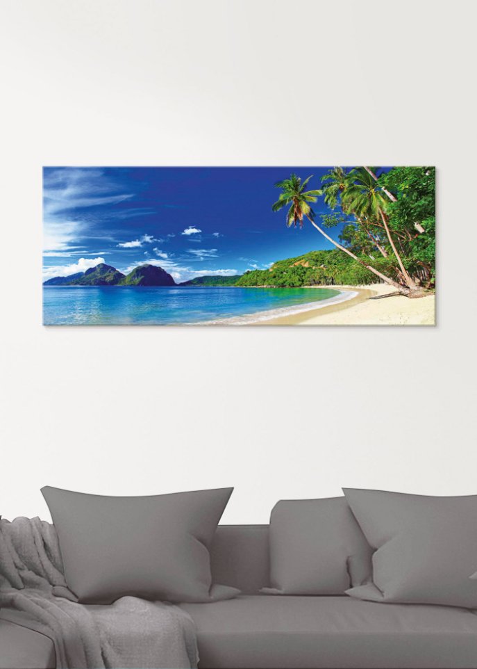 Glasbild mit Palmen und Meer
