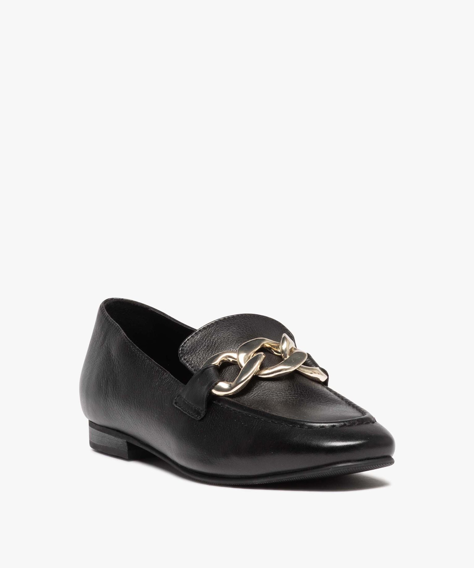 Mocassins femme en cuir avec bride chanette noir | GEMO