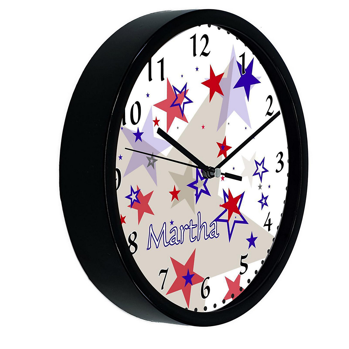 Kinder Wanduhr personalisiert mit Name Sternenhimmel Rot Blau Grau