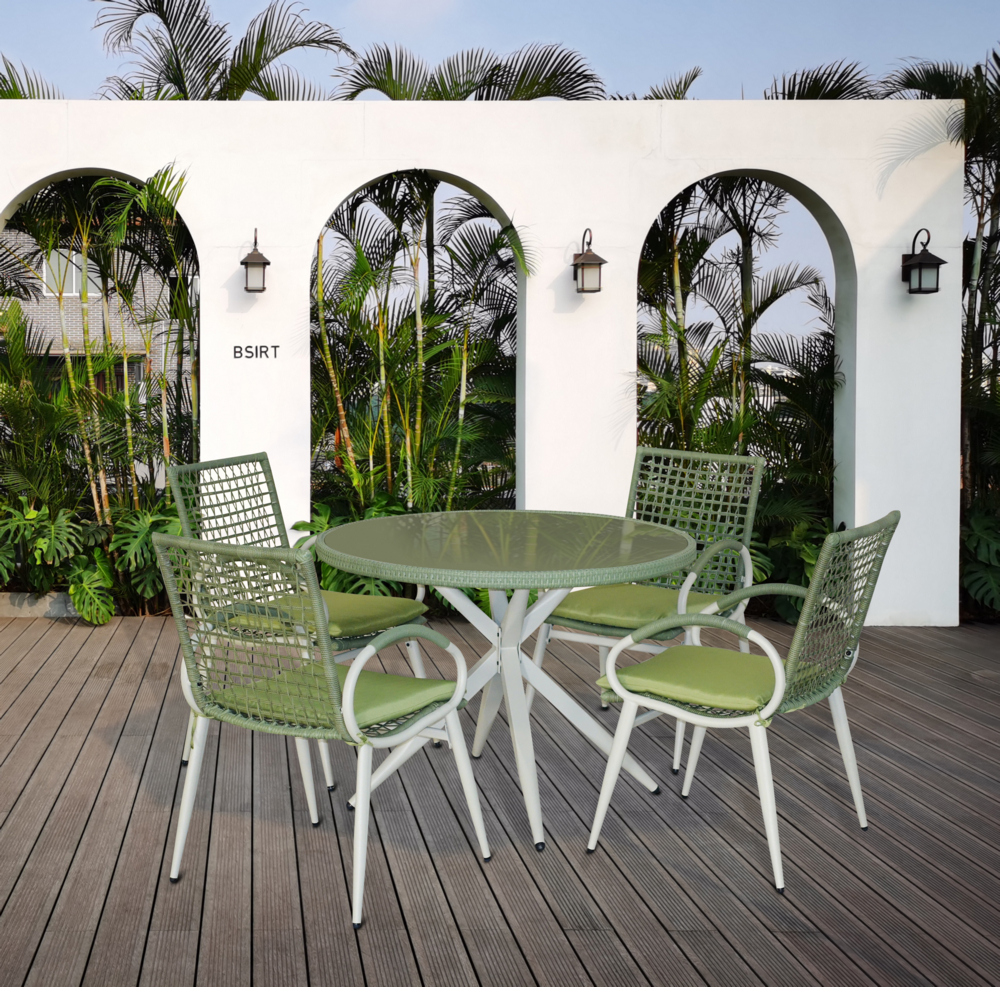 Happy Home Happy Home Dining-Set 5tlg. HGS41-GRN grünes Rattan mit Sitzkissen in grün
