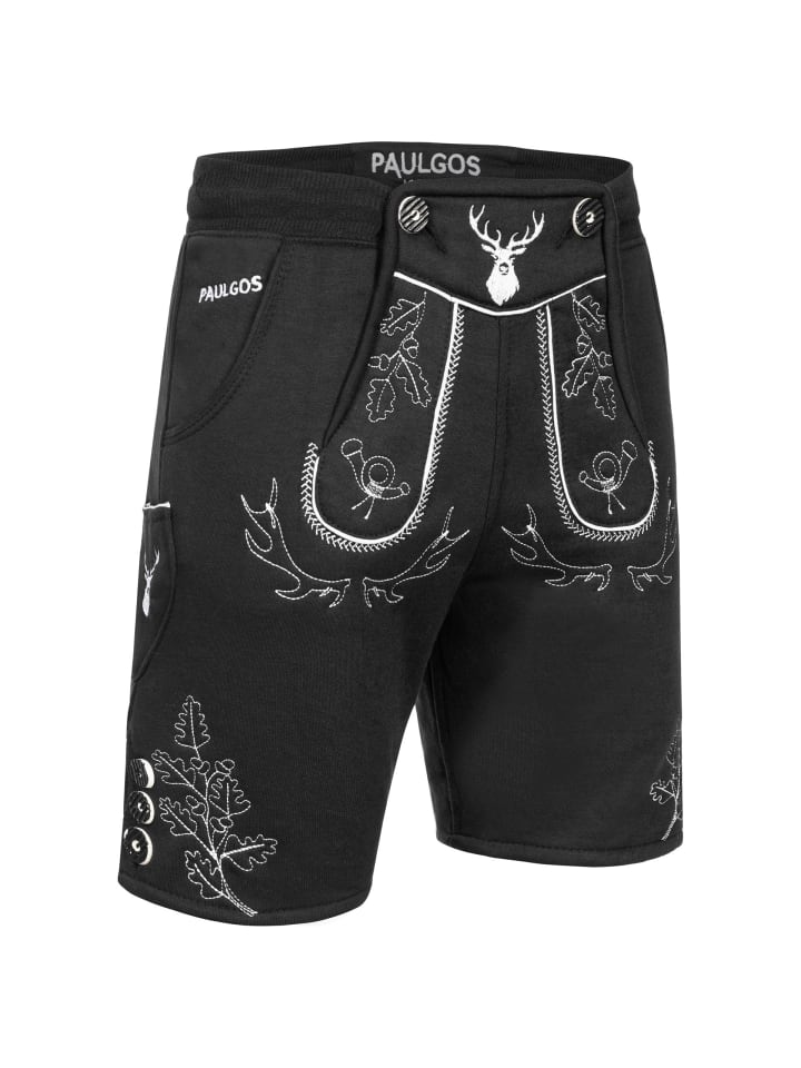 PAULGOS Jogginghose Design Trachten Lederhose Bermuda Shorts Kurz JOK5 in Schwarz günstig kaufen