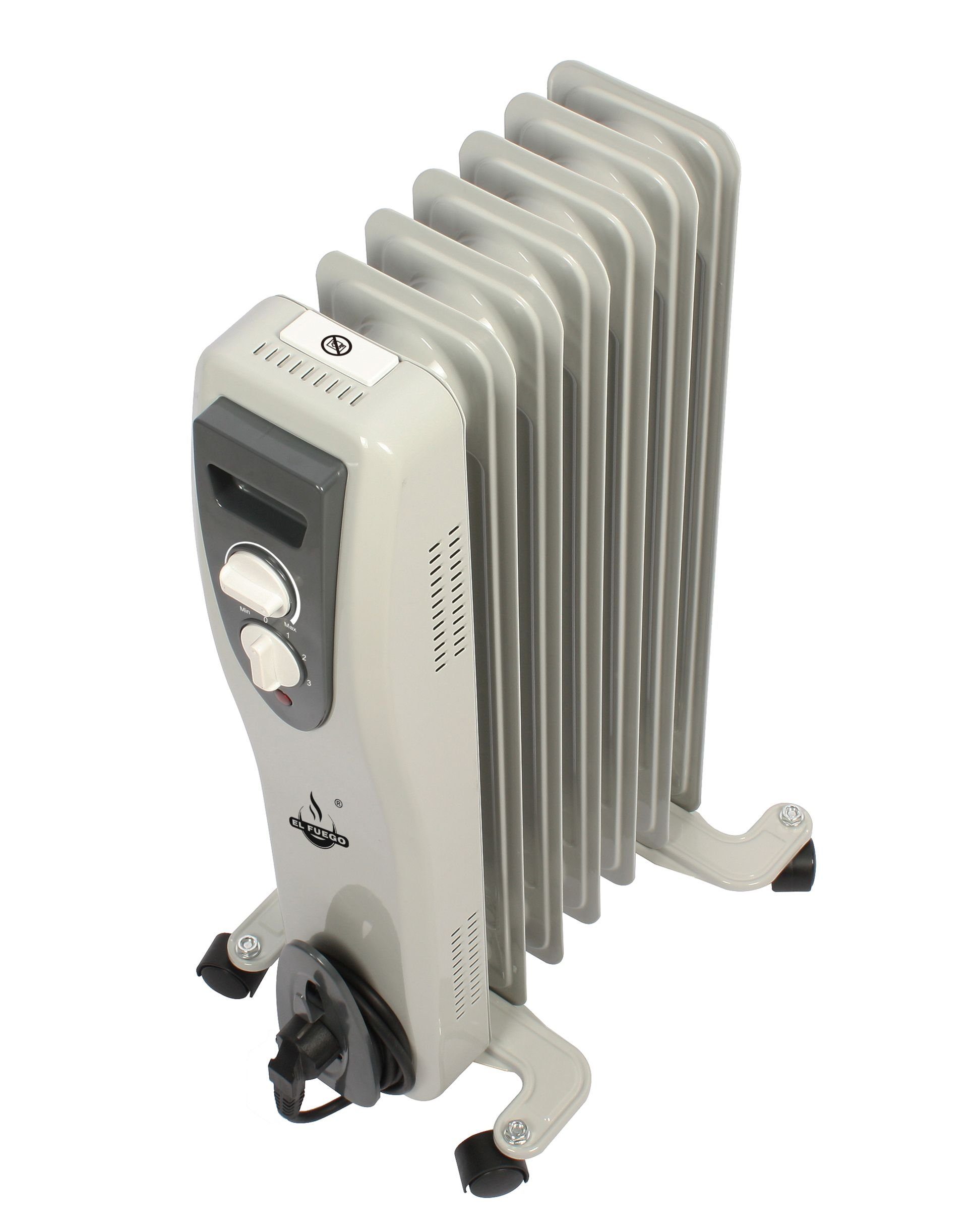 El Fuego Elektro-Heizkörper AY7014, Mobiler Ölradiator 7 Rippen, weiß, 1500W, regelbar