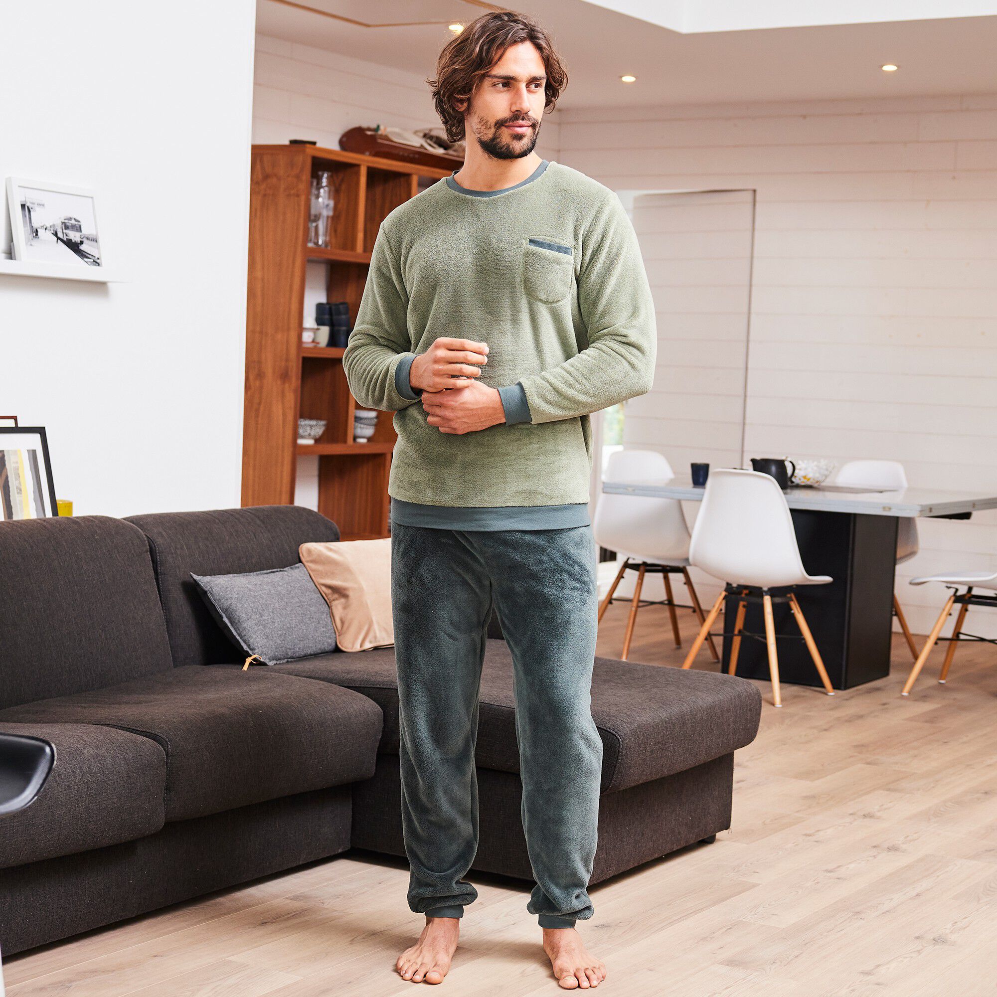 Pyjama bicolore maille polaire manches longues