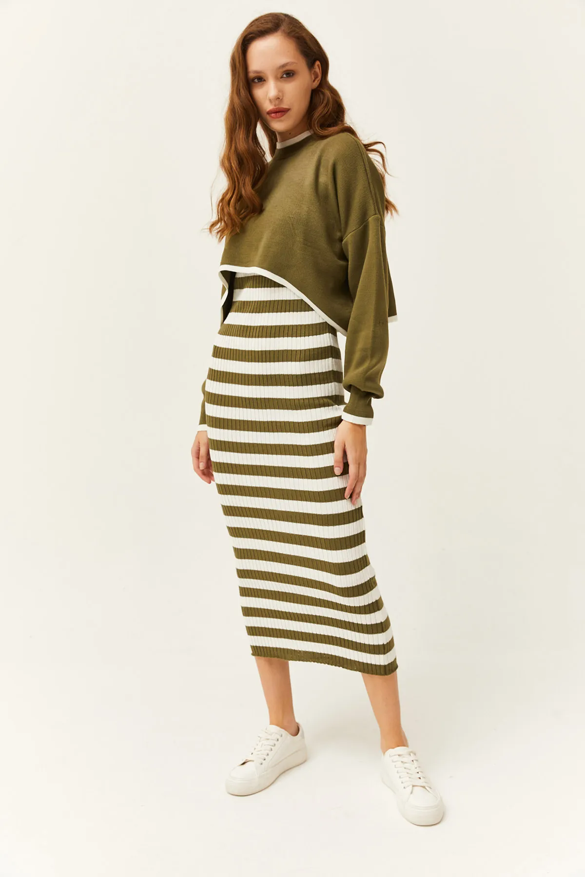 Olalook  Damen-Khaki-Oberteil, Pullover, Unterkleid, Strickanzug, TKM-19000237