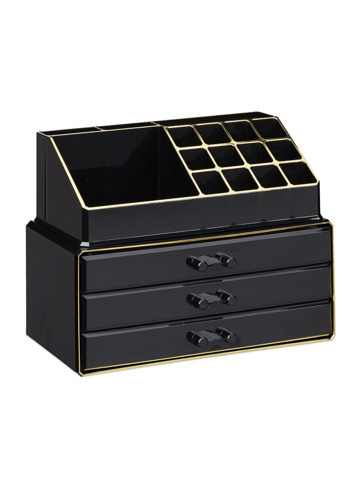 relaxdays 2x Makeup-Organizer in Schwarz/ Gold günstig kaufen onesize