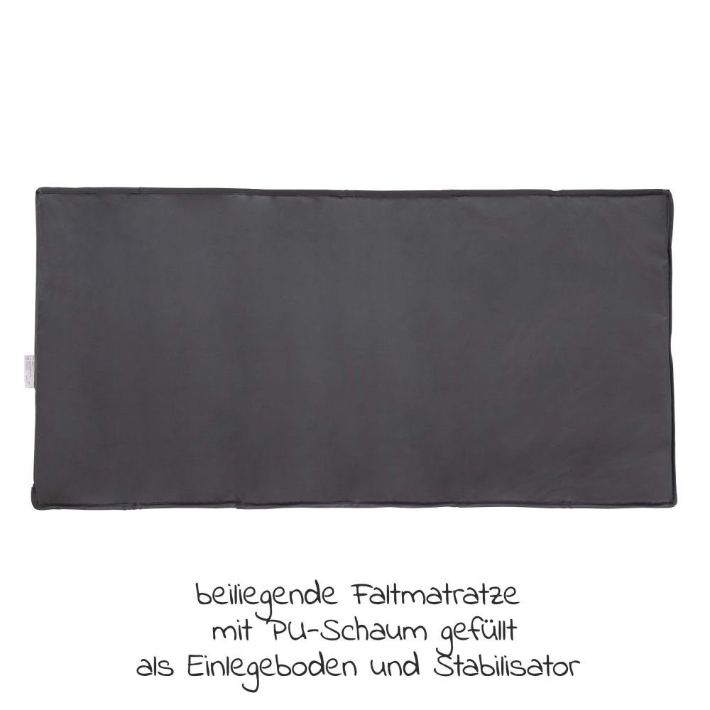 Hauck Baby-Reisebett Dream'n Play Plus - Grey, 3-tlg., Kinderreisebett mit Reisebett Matratze, Moskitonetz Tasche & Einstieg