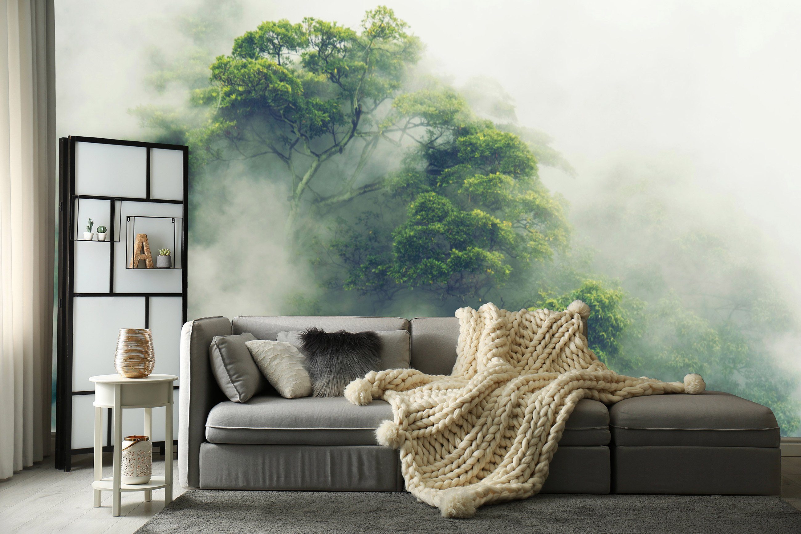 Wallarena Fototapete Wald im Nebel Japan Vlies Tapete Wohnzimmer Schlafzimmer Wandtapete, Glatt, Natur, Vliestapete inklusive Kleister