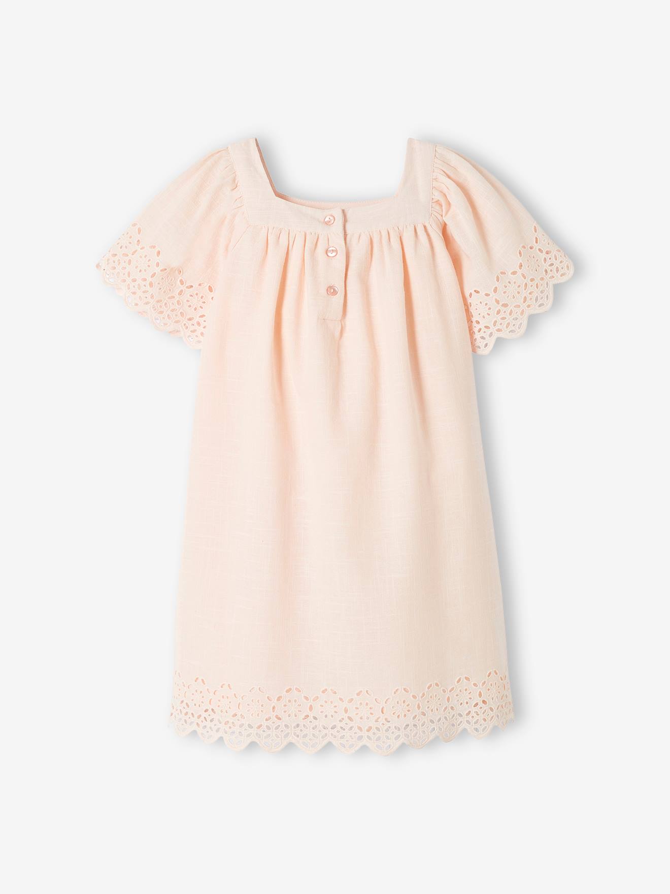 Vertbaudet Mädchen Kleid mit Lochstickerei - zartrosa