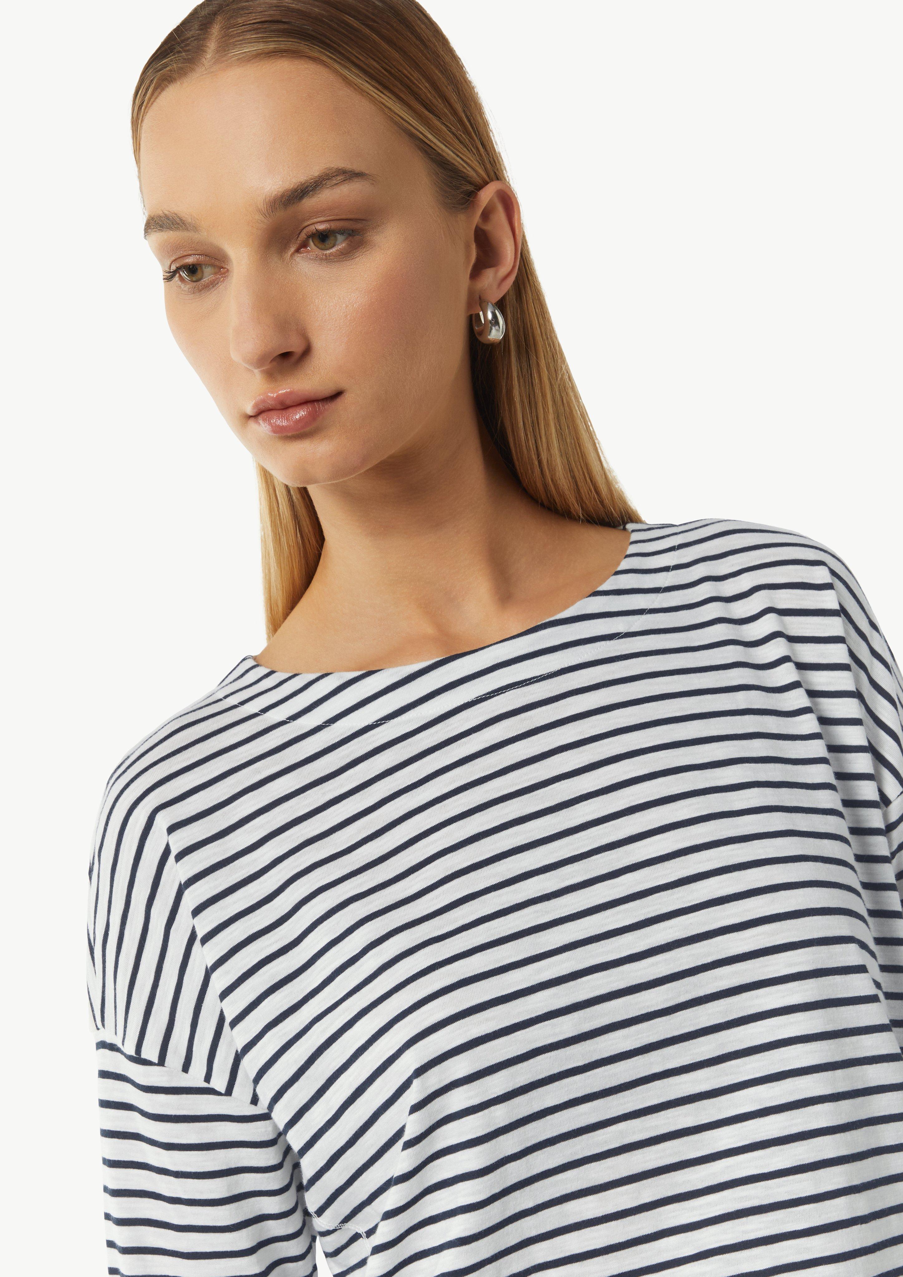 Gestreiftes T-Shirt mit 3/4-Arm - tiefblau