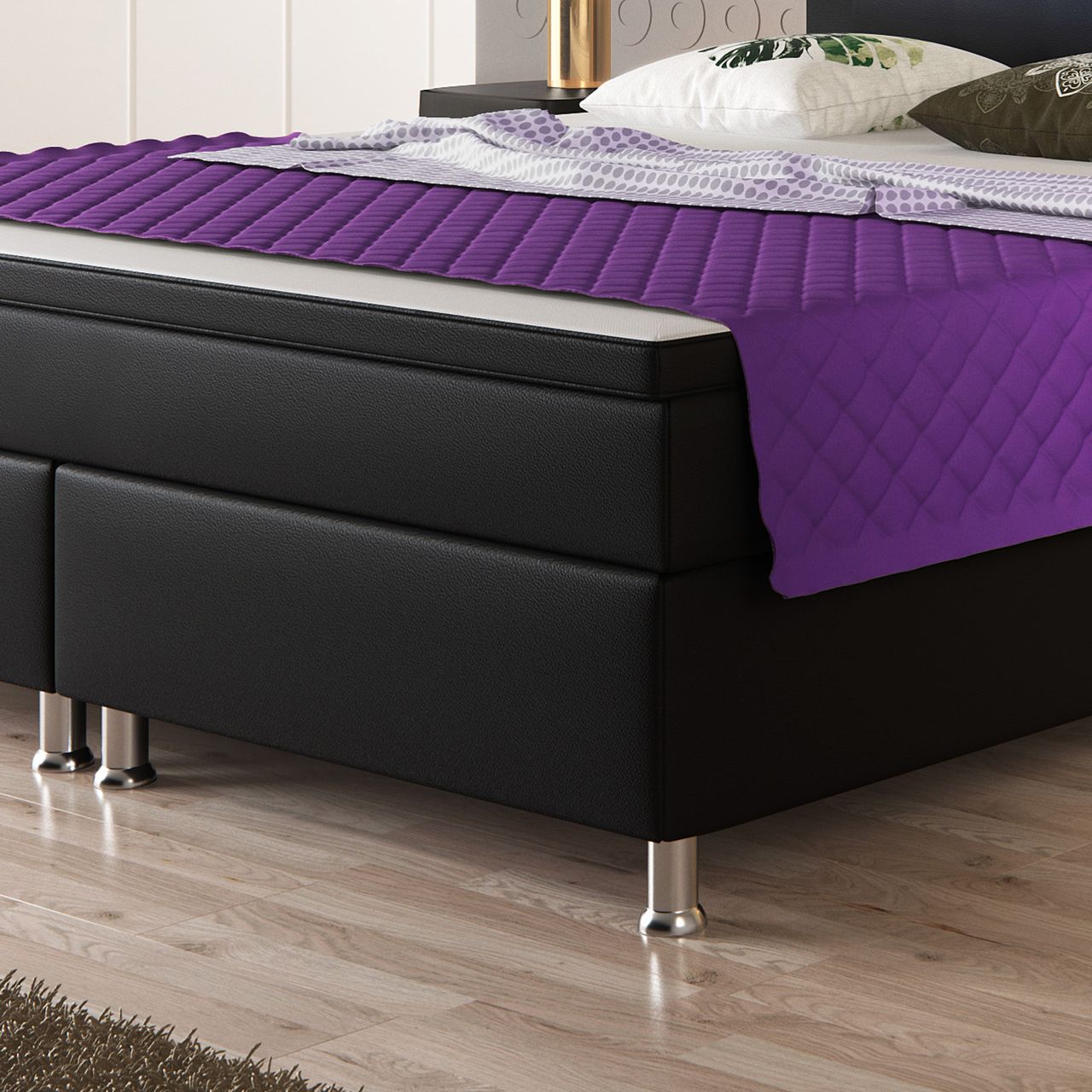 IHG Boxspringbett Monaco 180x200 cm Kunstleder Schwarz