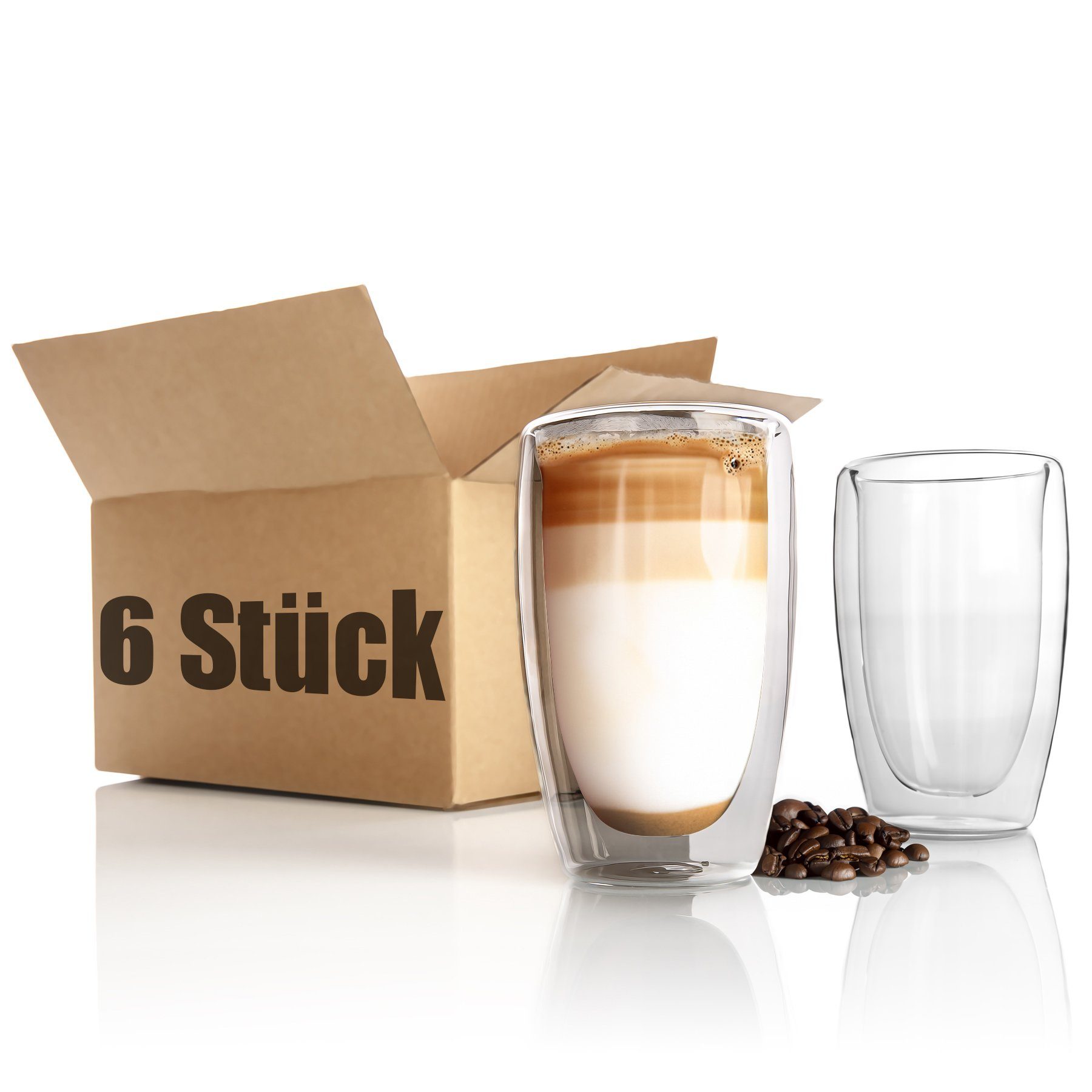 BigDean Latte-Macchiato-Glas 6 Stück Doppelwandige Latte Macchiato Gläser 400 ml, Glas