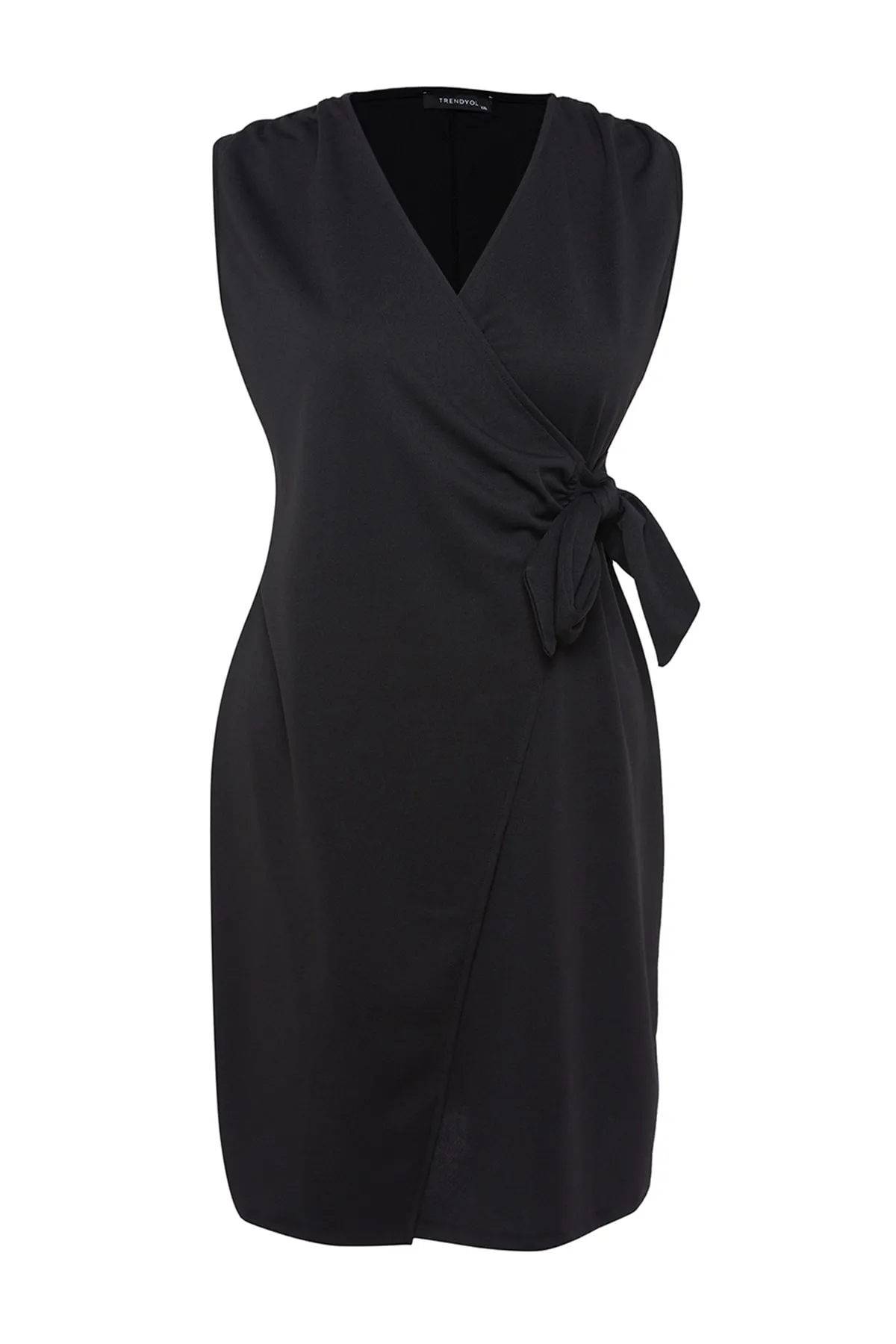 Trendyol Curve  Schwarzes zweireihiges Strickkleid mit Bindeband TBSSS23AH00075