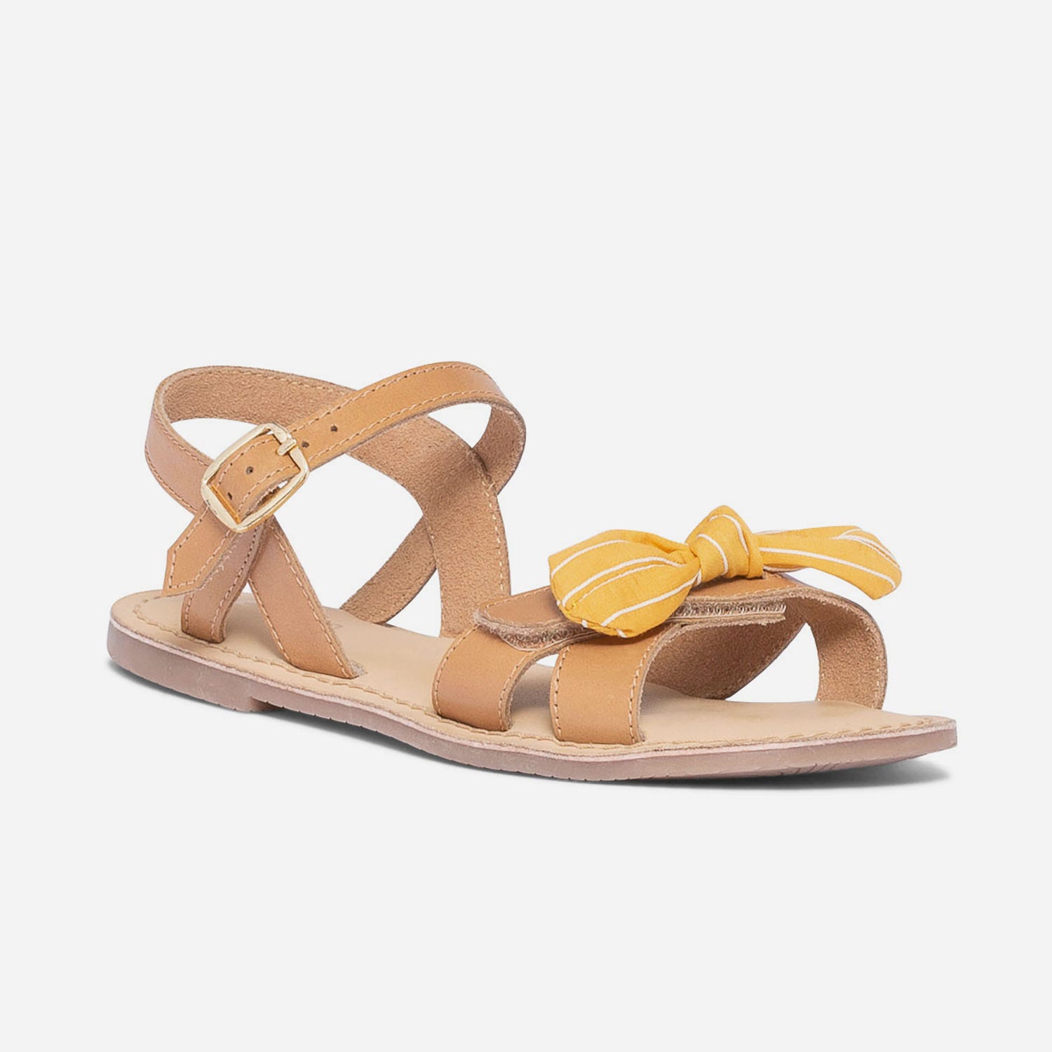 Sandale beige en cuir avec nœuds amovibles