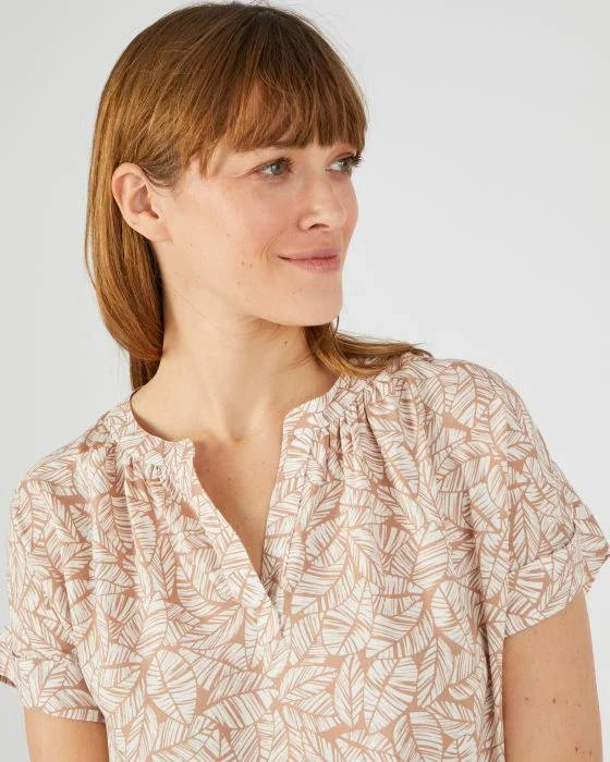 Blouse imprimée col tunisien