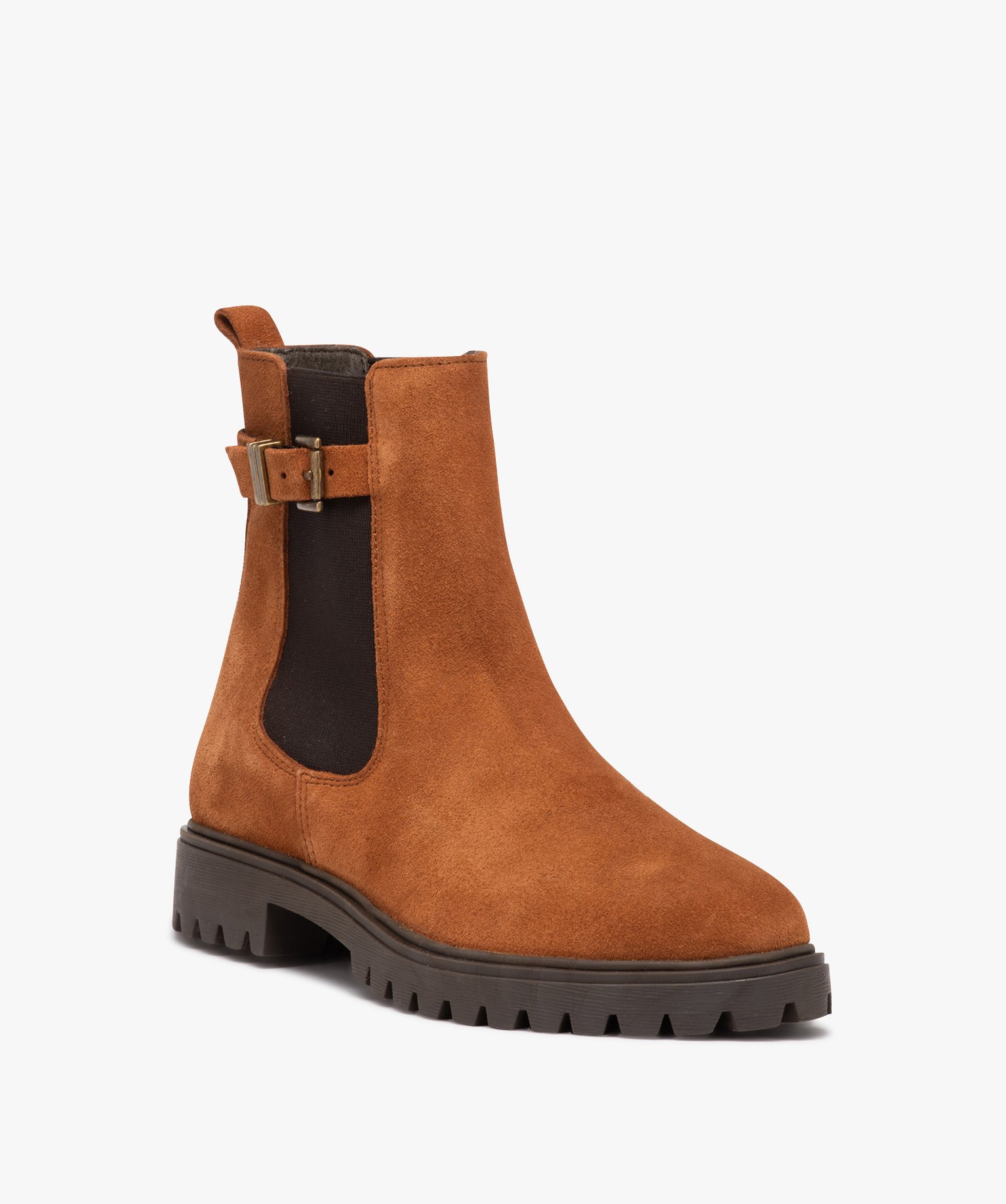 Boots femme unies en cuir suédé style Chelsea - Taneo camel | GEMO