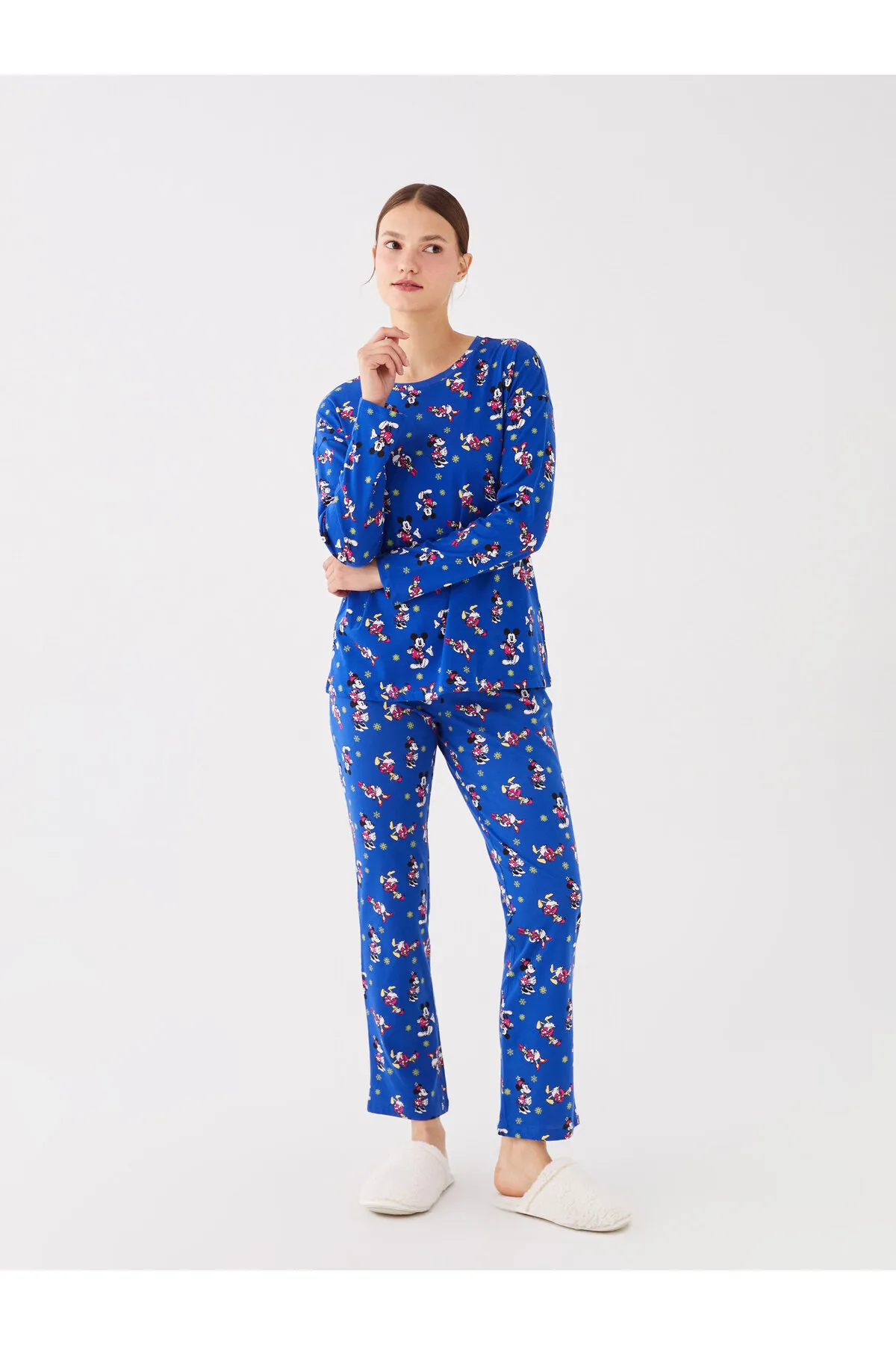 LC Waikiki  Disney-bedrucktes, langärmliges Damen-Pyjama-Set mit Rundhalsausschnitt