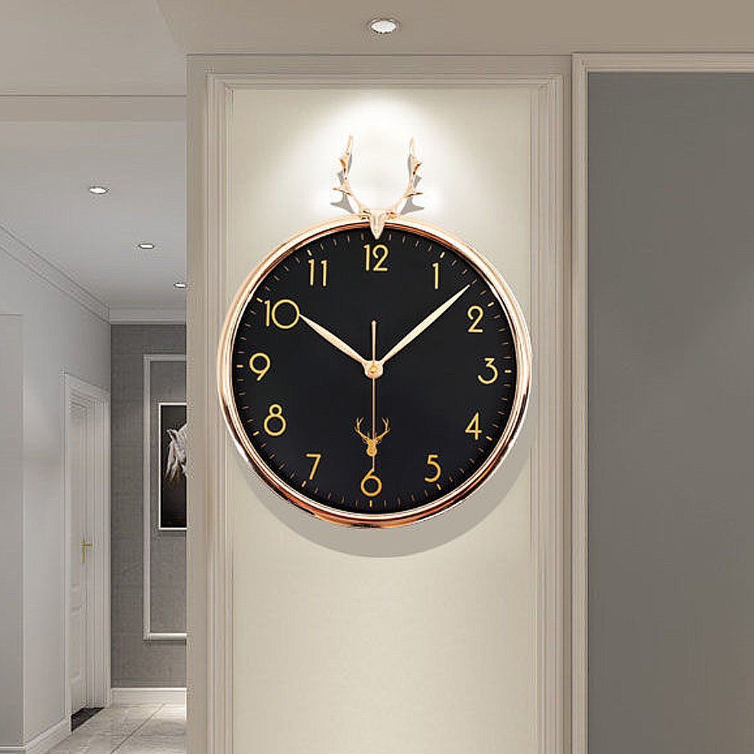 HOPPO~ Wanduhr 45cm moderne kreative Hirschkopf-Wanduhr, stilvolle stille Wanduhr