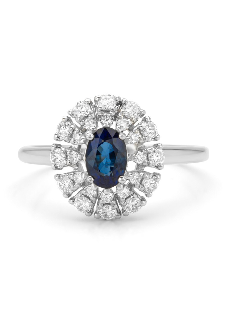 Diamond Point  Witgouden ring, 0.64 ct blauwe saffier, Majestic