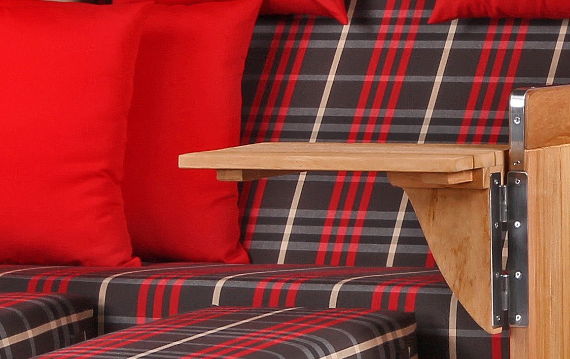 bene living Strandkorb Königssee 2,5-Sitzer Teak - PE shell - Modell 529, BxTxH: 142x95x170 cm, Volllieger ca. 175 Grad, Ostsee-Strandkorb, inkl. Liftersystem und Bullaugen