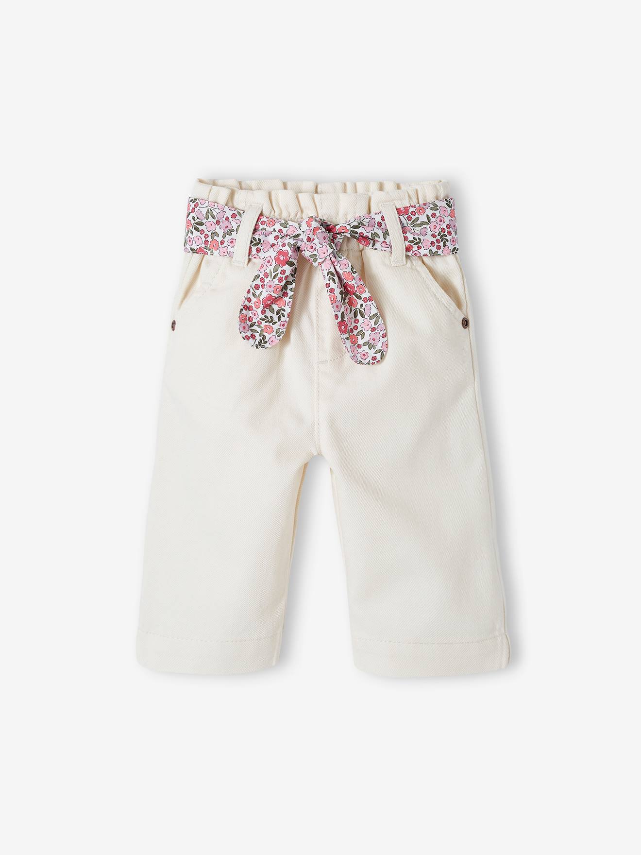 Vertbaudet Baby Paperbag-Hose mit Stoffgürtel - wollweiß