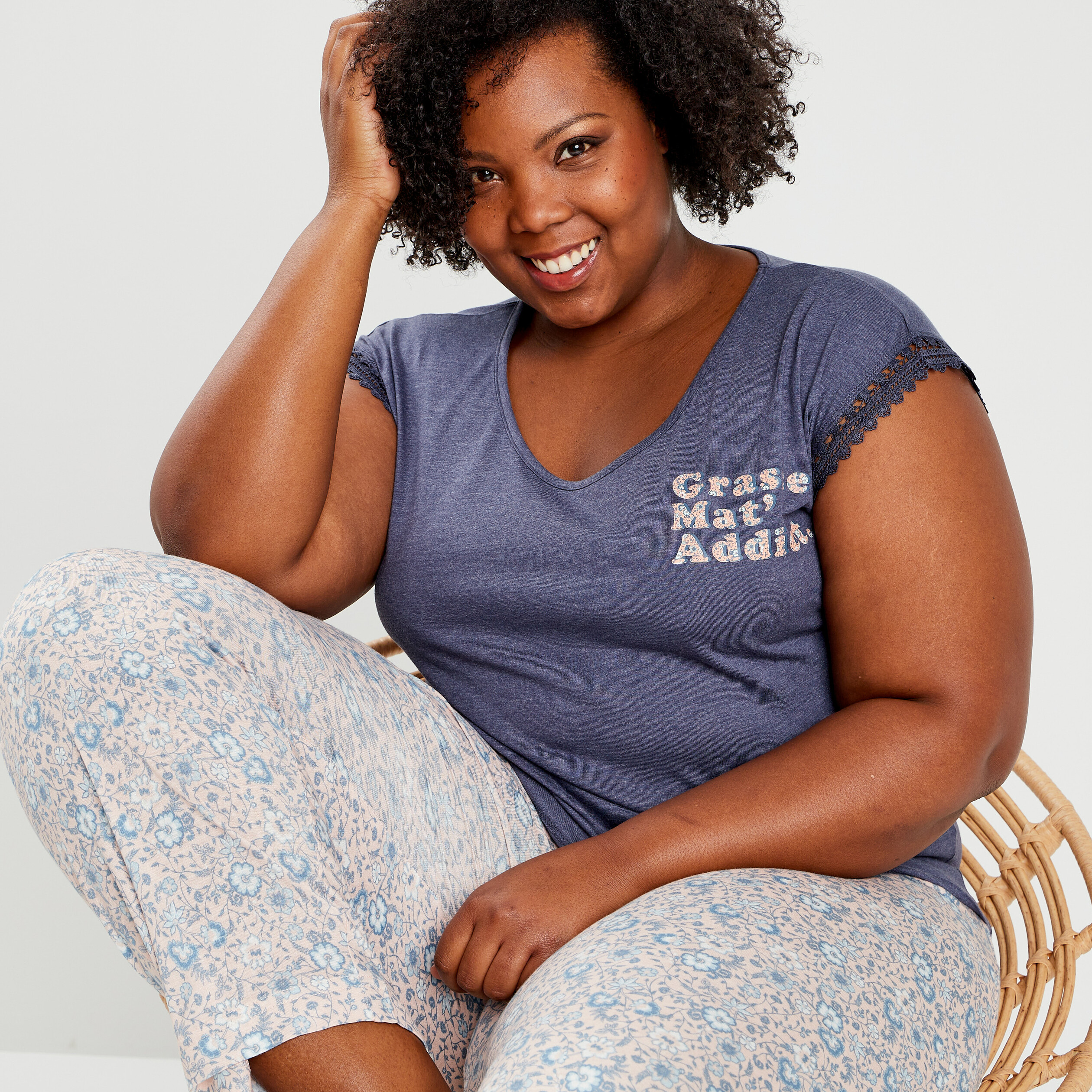 Ensemble pyjama 2 pièces rose femme grande taille | La Halle