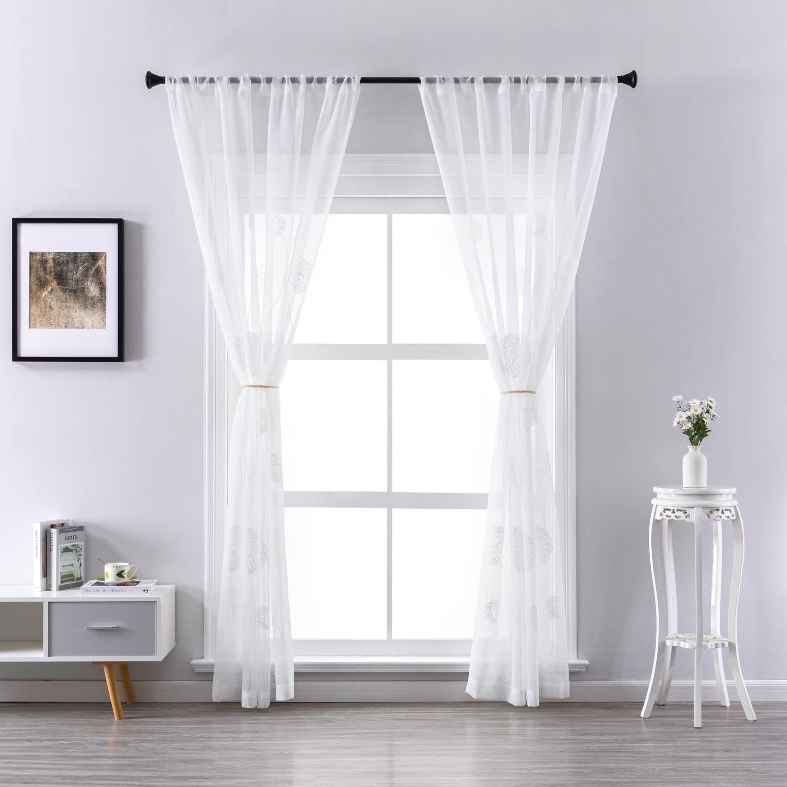 Gardine, HOMEIDEAS, Stangendurchzug (2 St), halbtransparent, Polyester, Bestickt