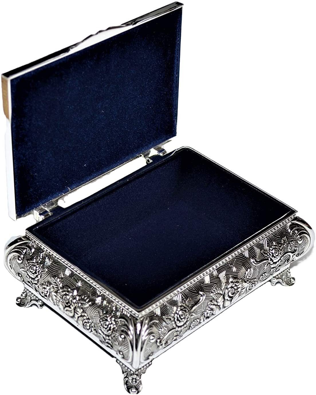Brillibrum Schmuckkasten Schmuckschatulle Rose versilbert Schmuckkästchen Barock mit Rosen Motiv Schatulle Silber aus Metall kleine Schatulle