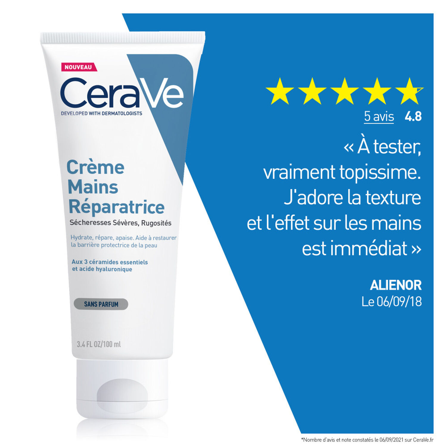 Cerave Crème Mains Réparatrice Hydrate, Répare, Apaise 100 ml