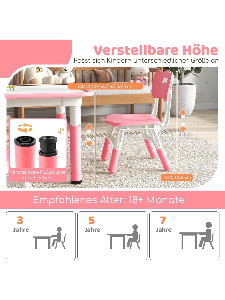 COSTWAY Kindersitzgruppe 5 tlg. ab 18 Monaten in Rosa günstig kaufen onesize