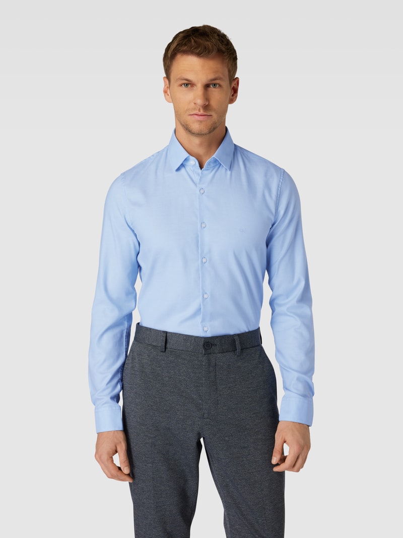 Slim Fit Business-Hemd in unifarbenem Design Modell 'Bari' in bleu
