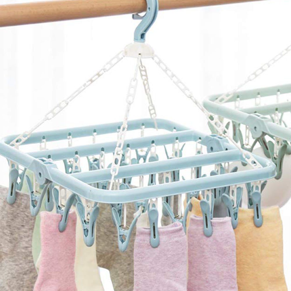 COUNJOYING Wäscheständer Sockentrockner Wäscheständer Hängetrockner Blue 32 Clips 2 Stück
