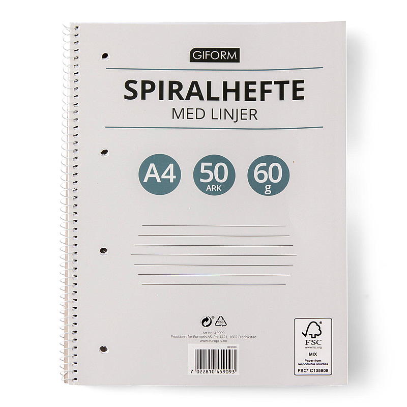 Giform Spiralhefte A4 50 ark, linjert