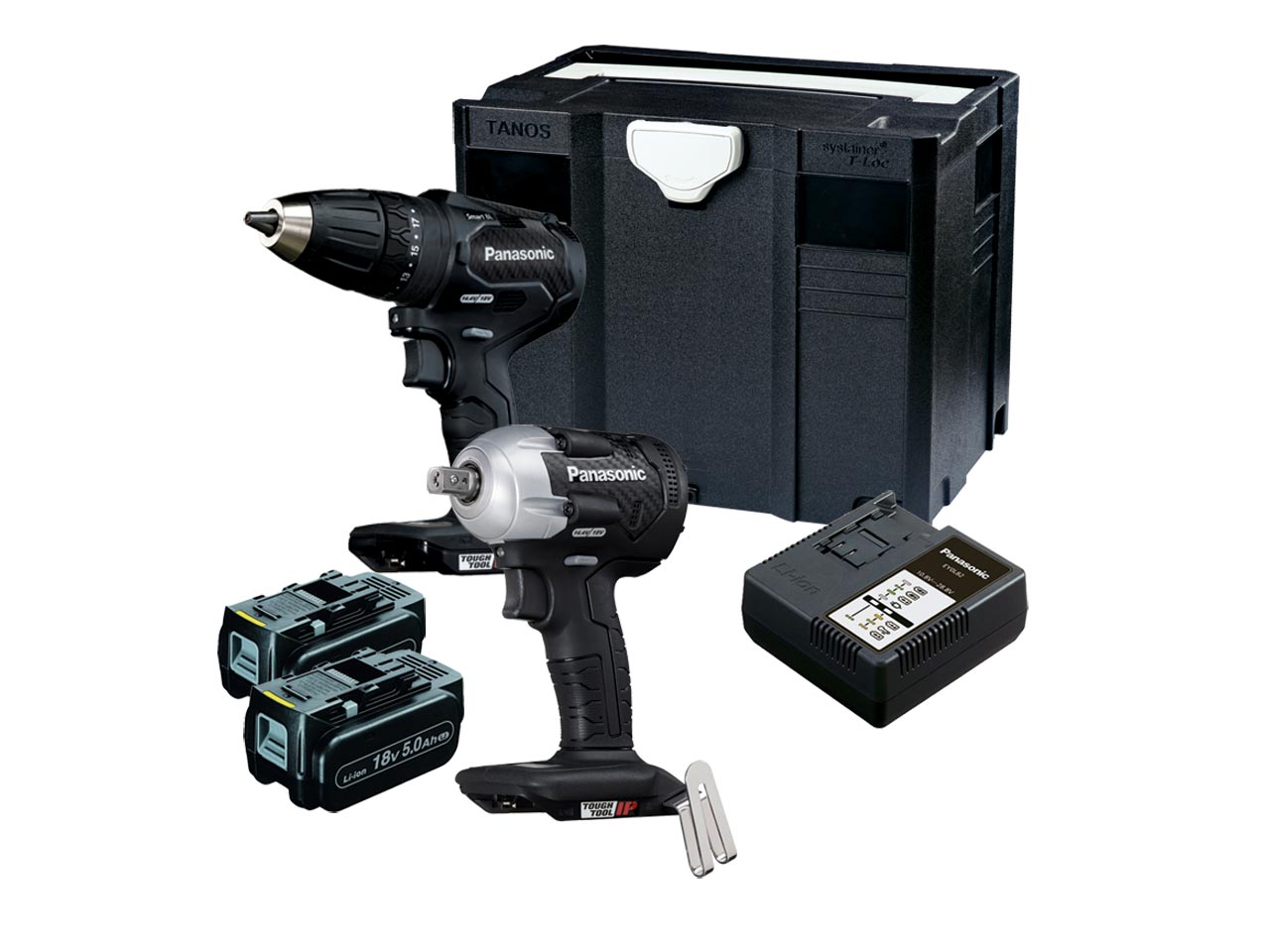 Ensemble combiné Panasonic EYC242LJ2G comprenant une perceuse à percussion sans fil EY79A3 et une clé à chocs EY75A8, batterie Li-ion 18 V 5,0 Ah sans balais, en Systainer