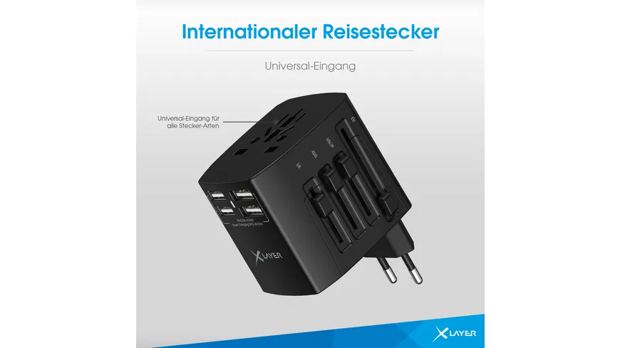 XLayer Internationaler Reisestecker Weltweit Black