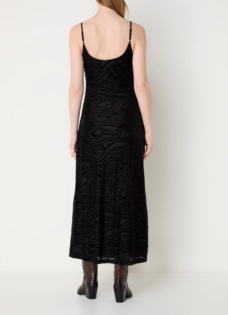 Vestido midi Neo Noir Sali com estampa de zebra e alças finas.