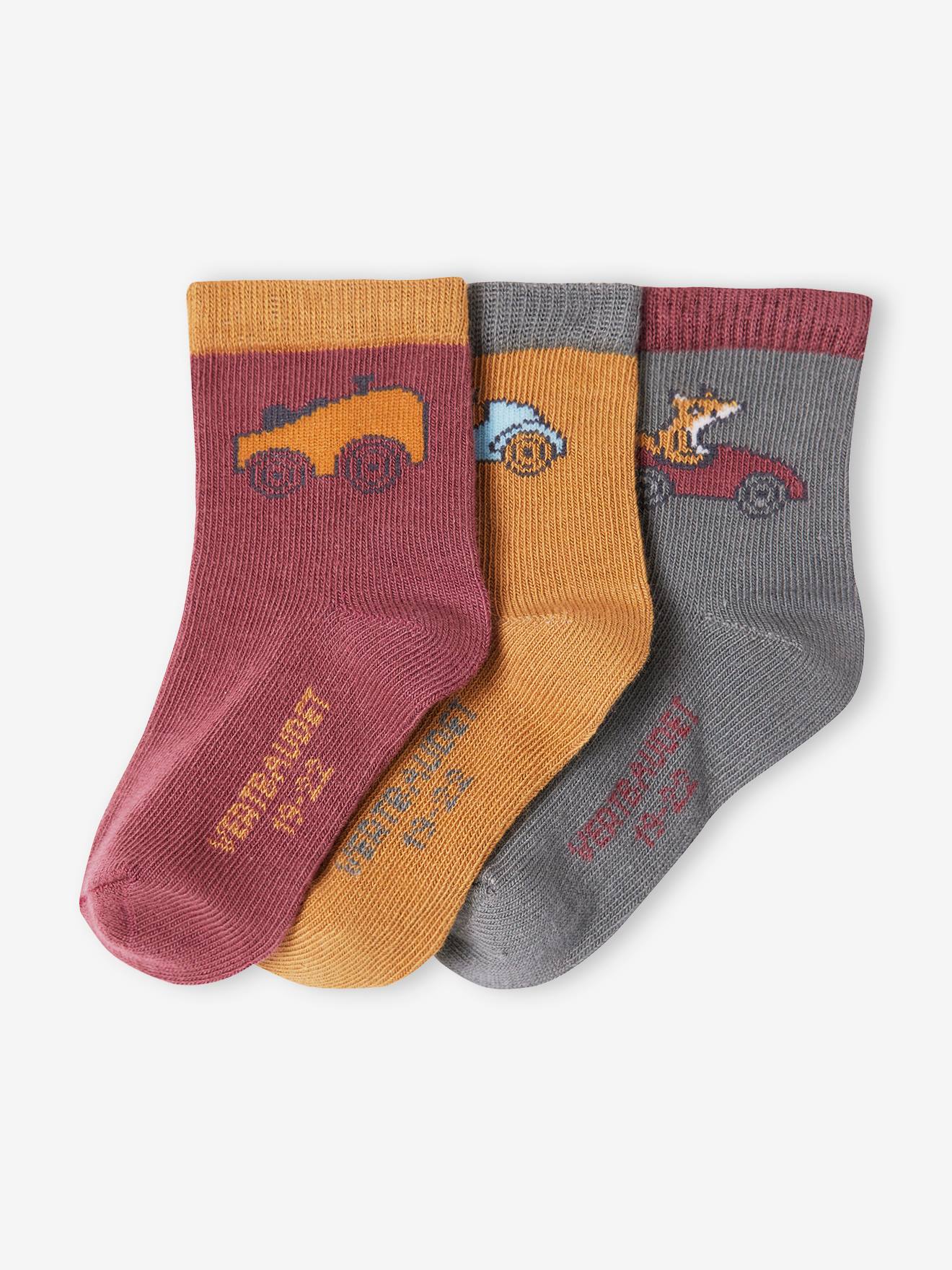 Lot de 3 paires de chaussettes voitures bébé garçon bordeaux