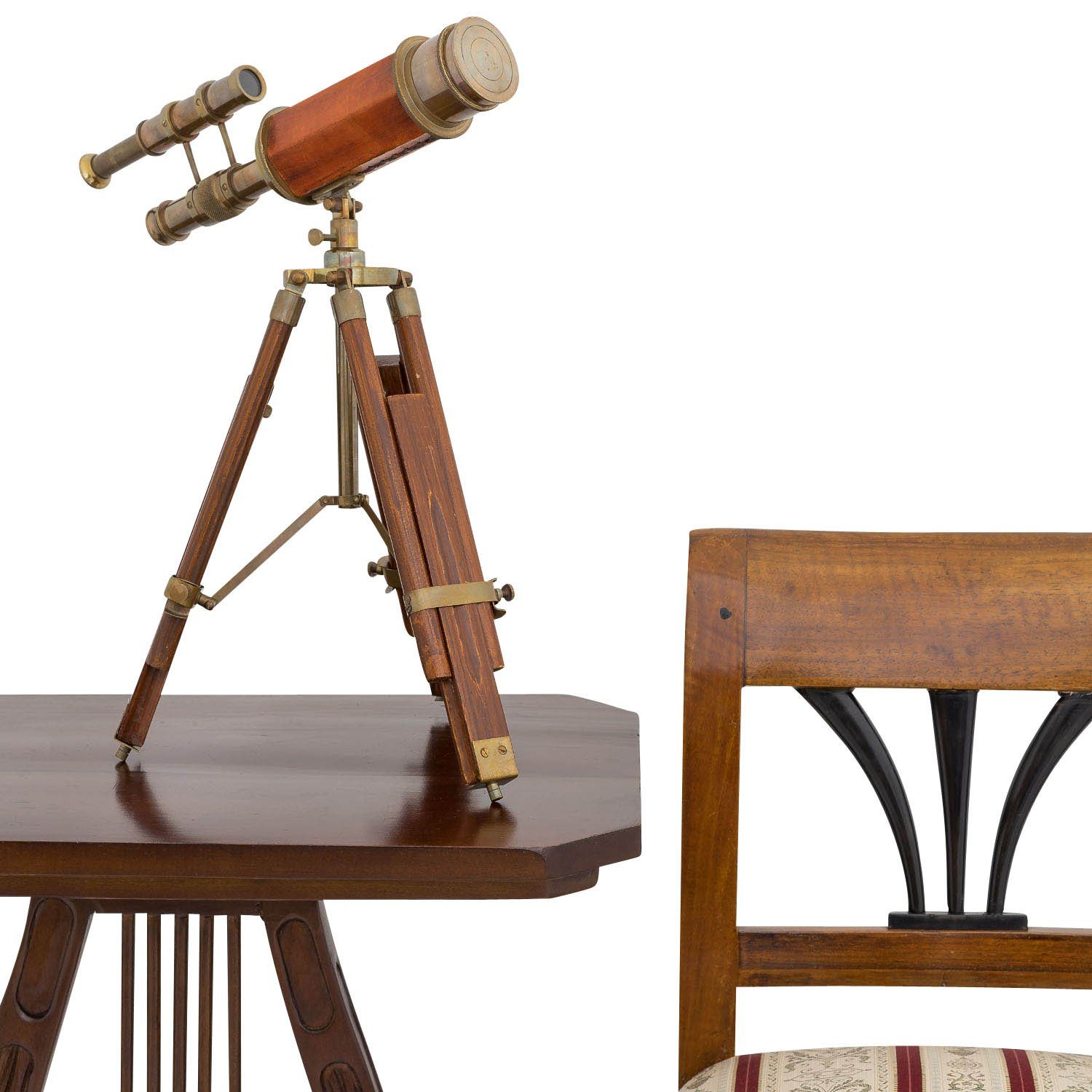 Aubaho Teleskop Doppel-Teleskop mit Holz-Stativ Fernrohr Fernglas Messing Antik-Stil