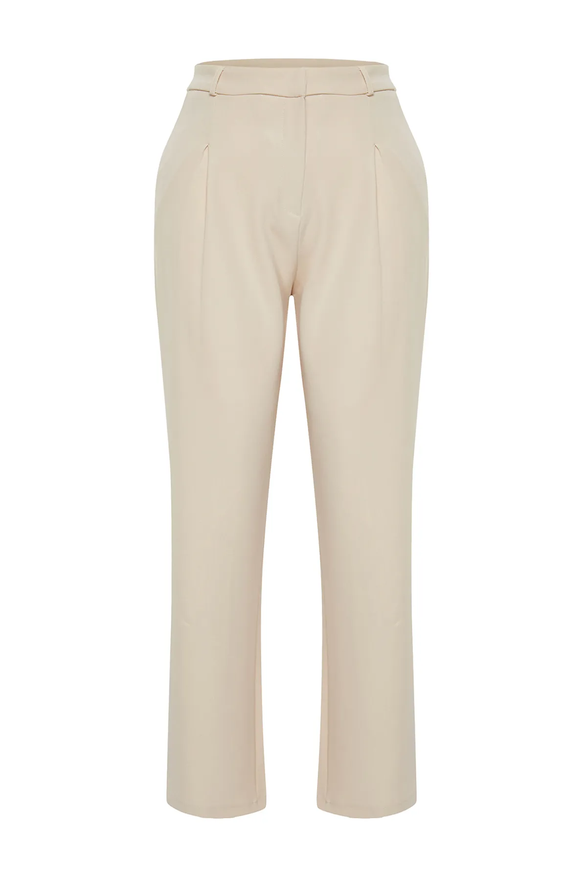 Trendyol Curve  Steinfarbene, gerade geschnittene, gewebte Bundfaltenhose mit weitem Bein TBBSS24AR00021