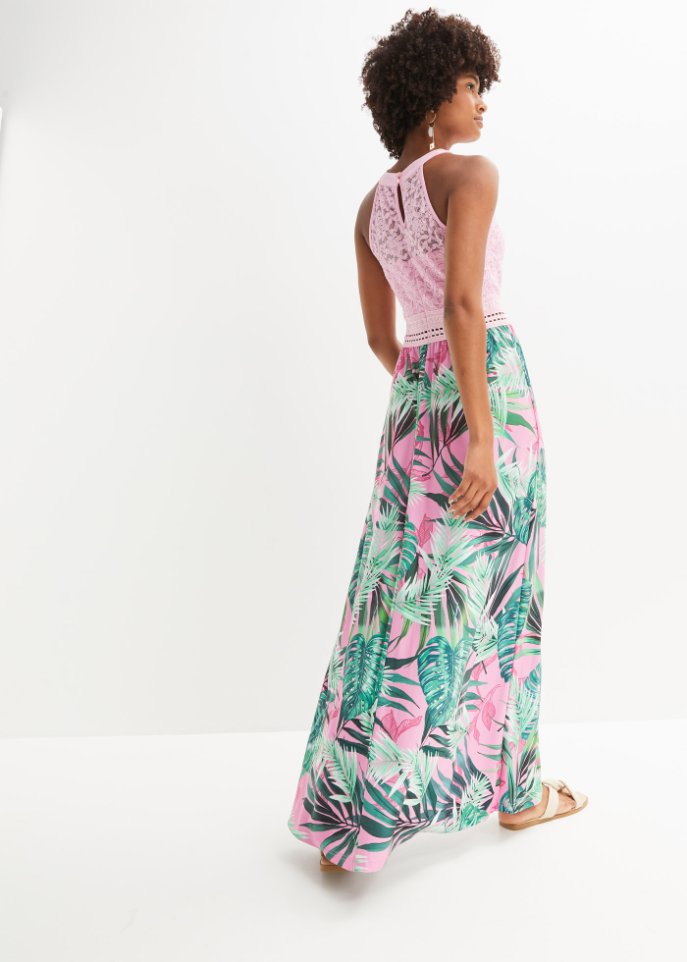 Maxikleid mit Print und Spitze