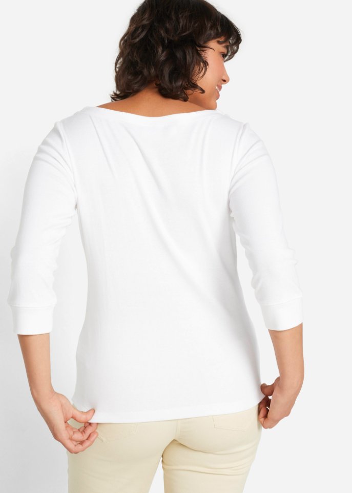 Stretch-Shirt mit U-Boot-Ausschnitt