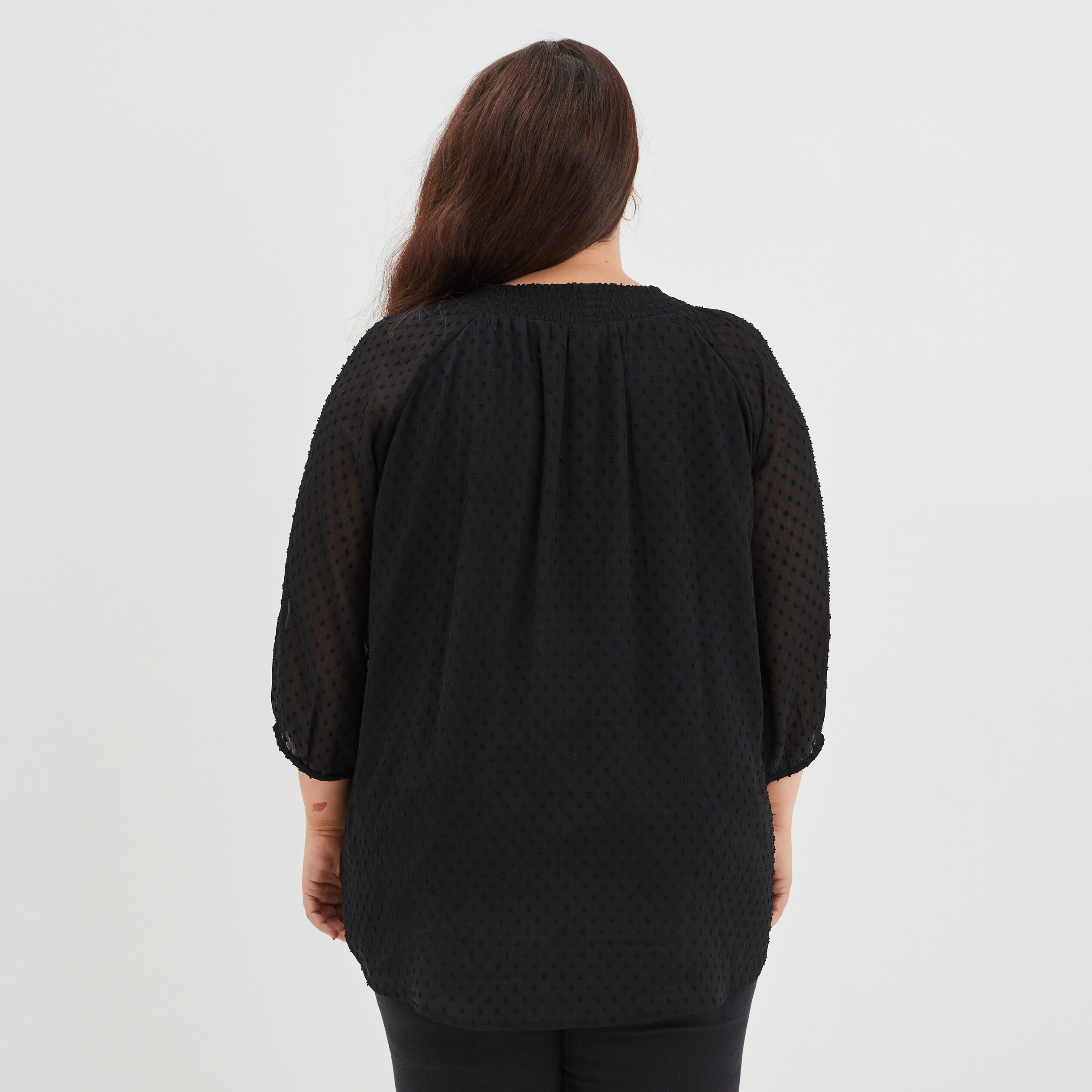 Blouse plumetis manches 3 4 noir femme grande taille | La Halle