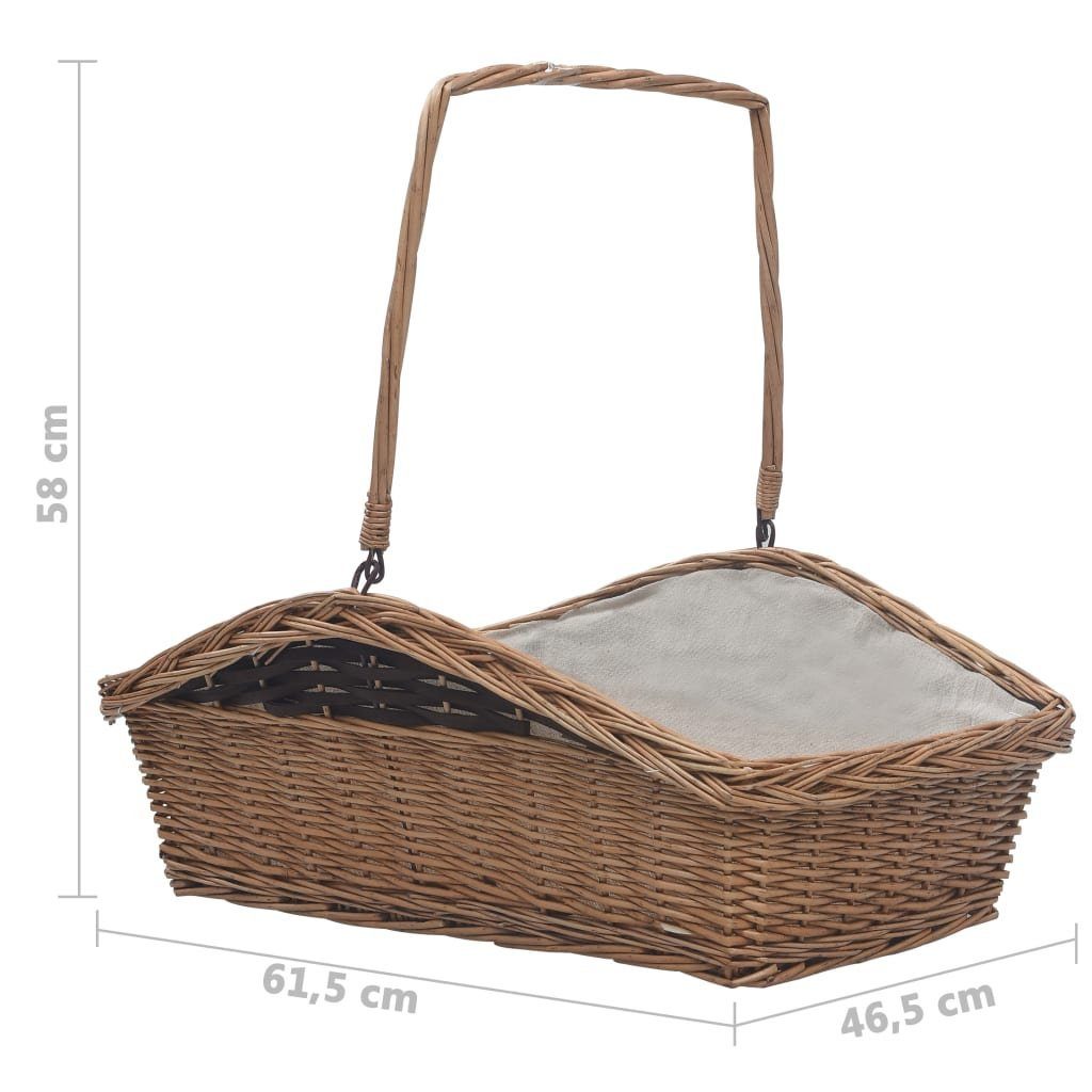 vidaXL Kaminholzregal Holzkorb mit Tragegriff 61,5 46,5 58 cm Braun Weide, BxTxH:61x46x58 cm