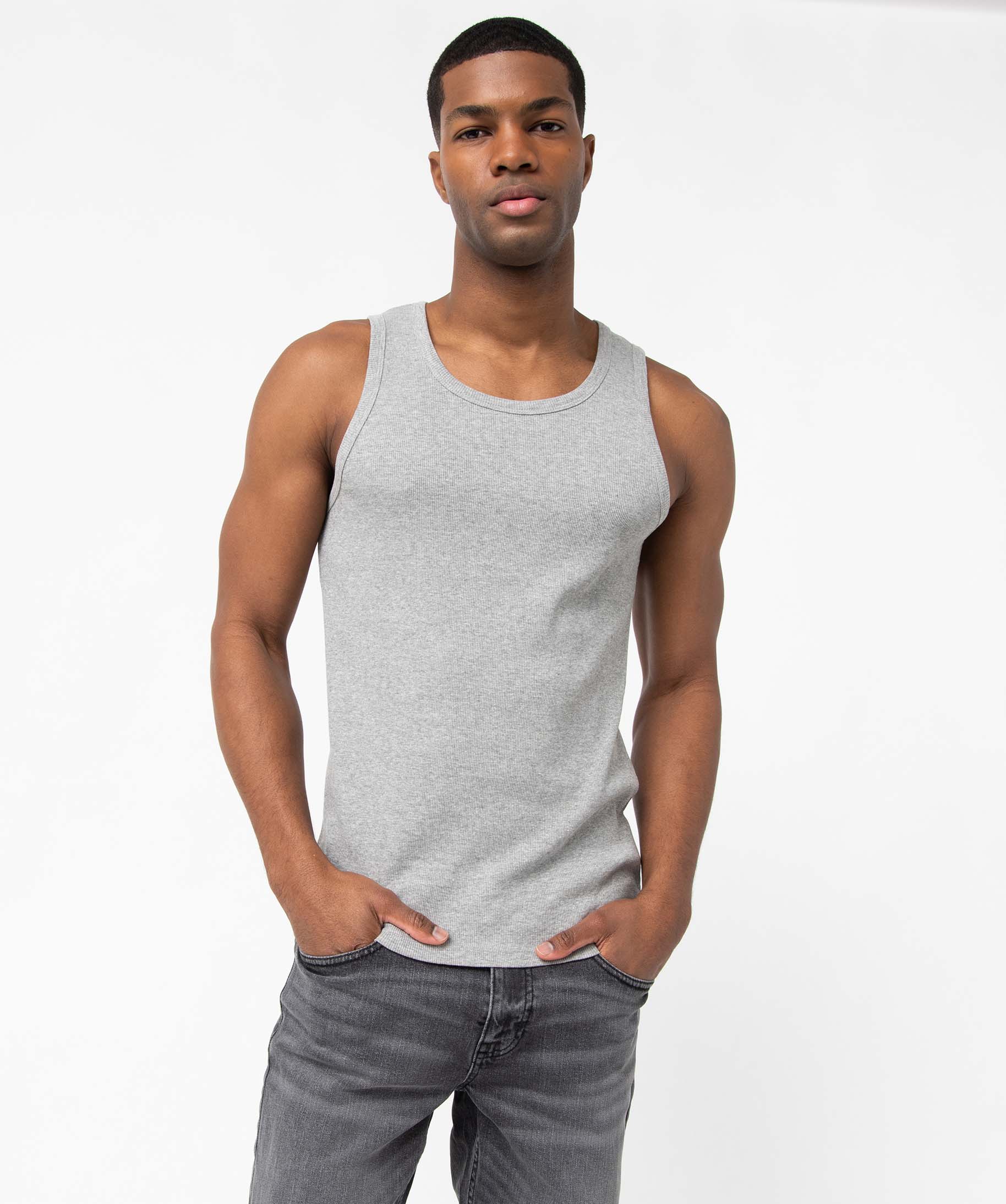 Débardeur homme uni en maille ctelée gris | GEMO